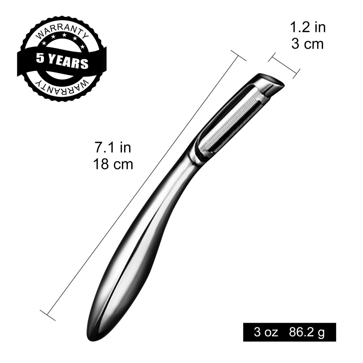 GEMÜSESCHÄLER aus Edelstahl Hochwertige, extra scharfe Klinge I Form mit ergonomischem Anti-Rutsch-Griff Spülmaschinenfest, 5 Jahre Garantie - Edelstahlfarben, Metall (3.05cm) - Gourmet Easy