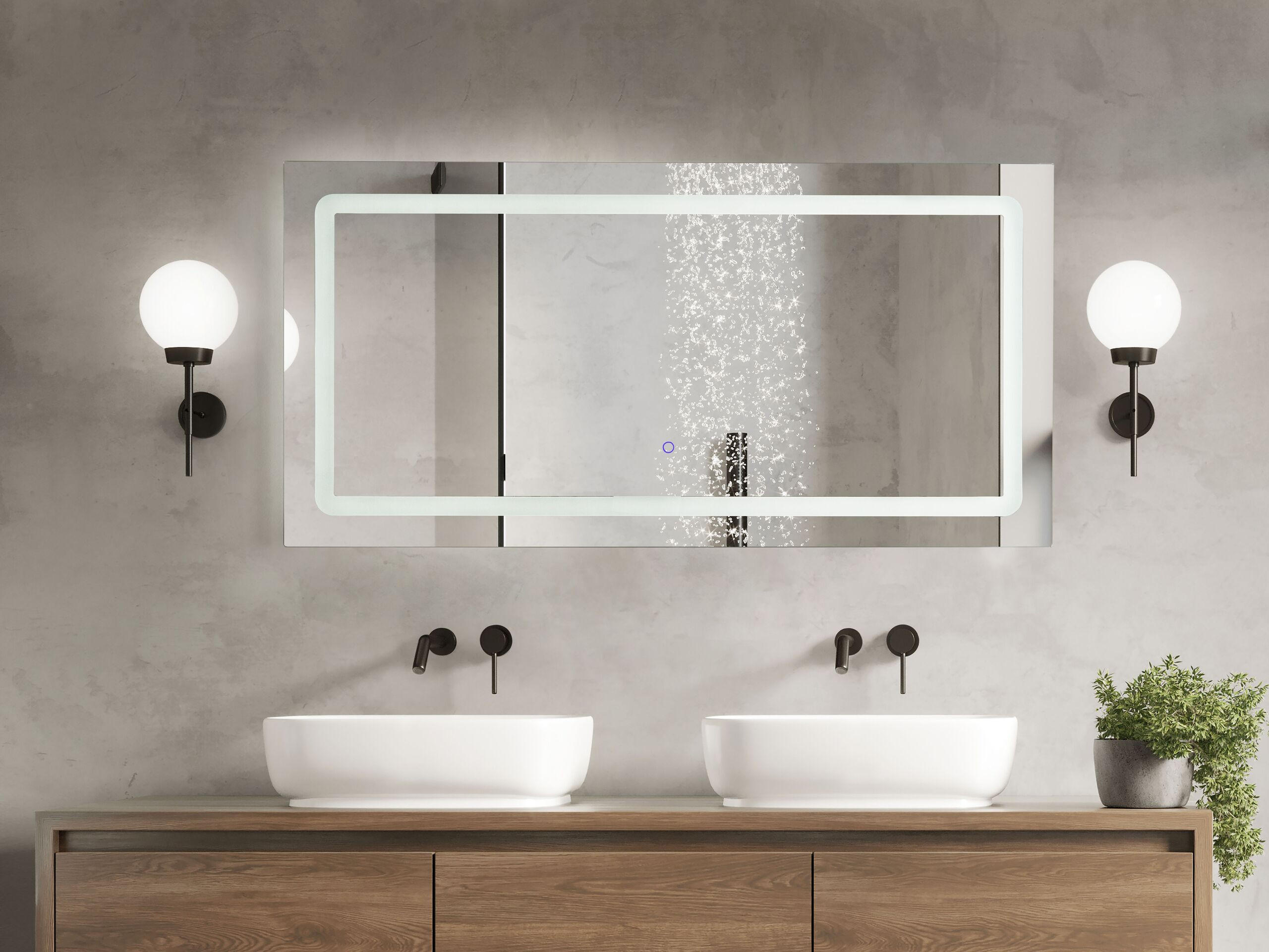 BADSPIEGEL mit LED-Beleuchtung rechteckig 120/60 cm Benouville - Silberfarben, Glas (120/60/4cm) - Beliani