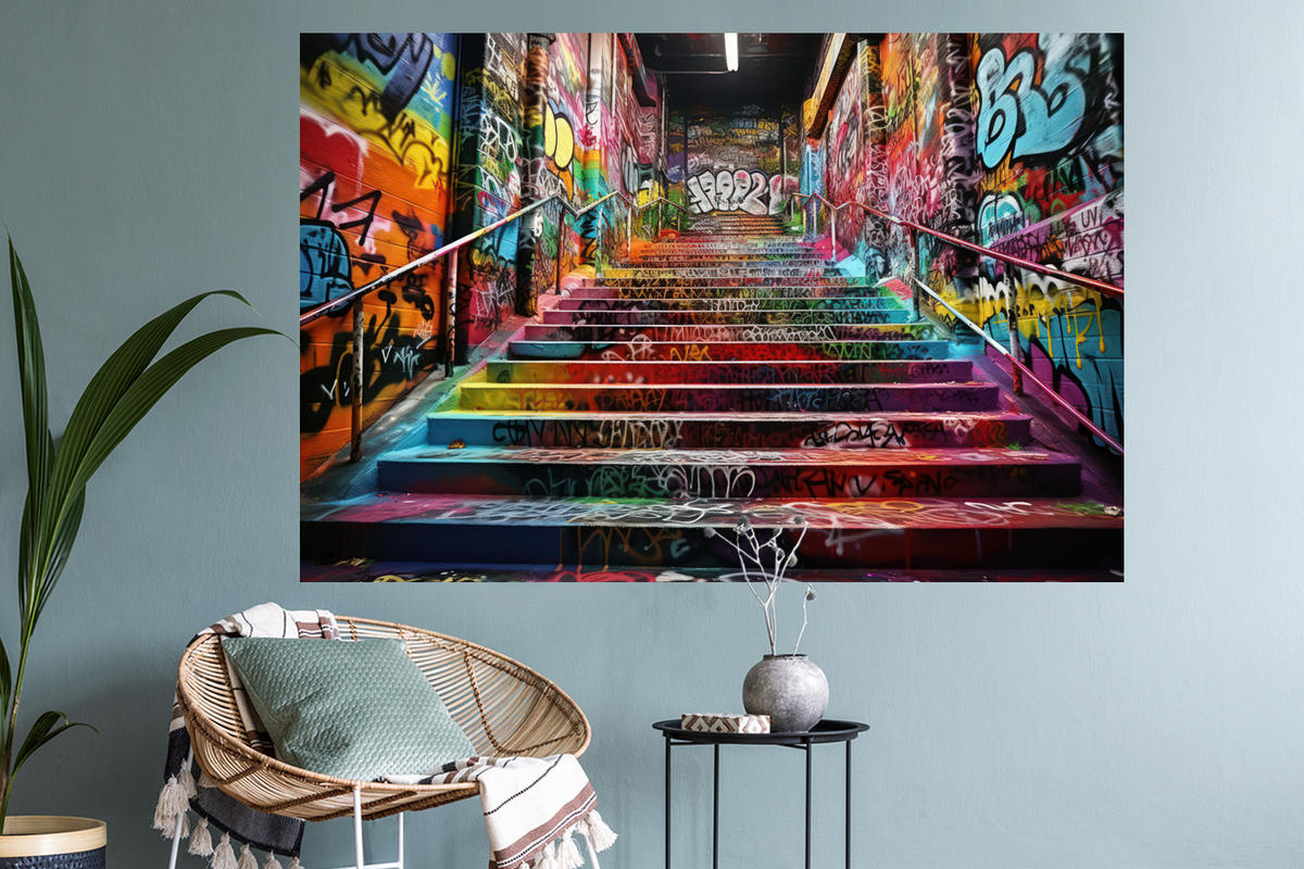 WANDTATTOO Treppe - Graffiti - Farben - Kunst 120x80 cm - Multicolor, Kunststoff (120/80/0.1cm) - MuchoWow