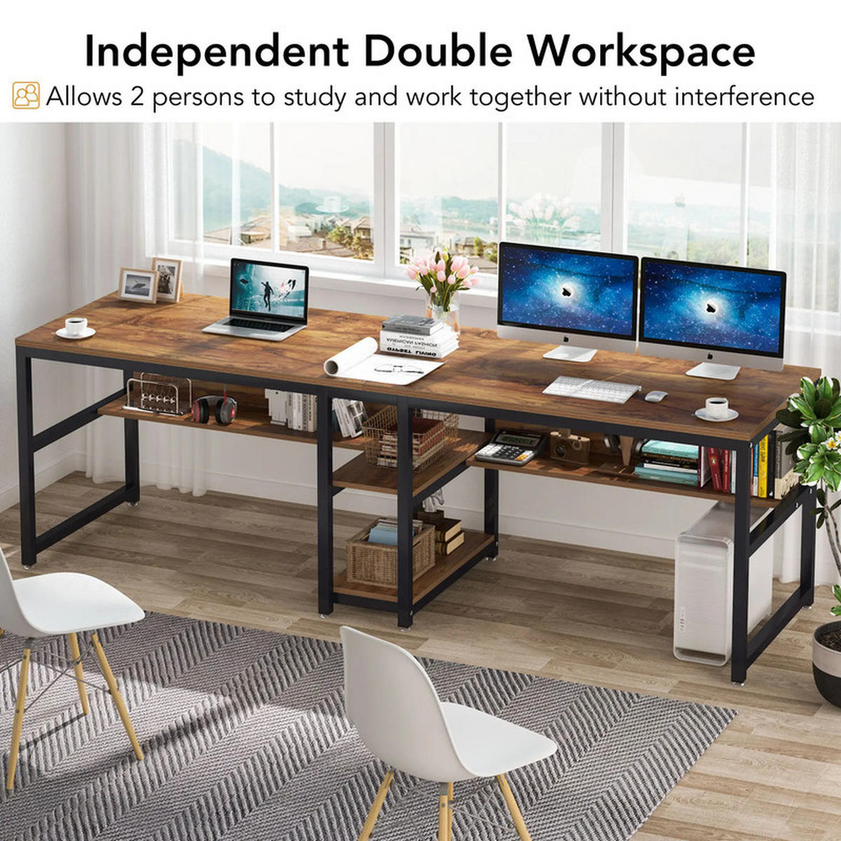SCHREIBTISCH 2 PERSONEN 78,7 Zoll Braun - Braun, Holz (200/60/75cm) - Kaket