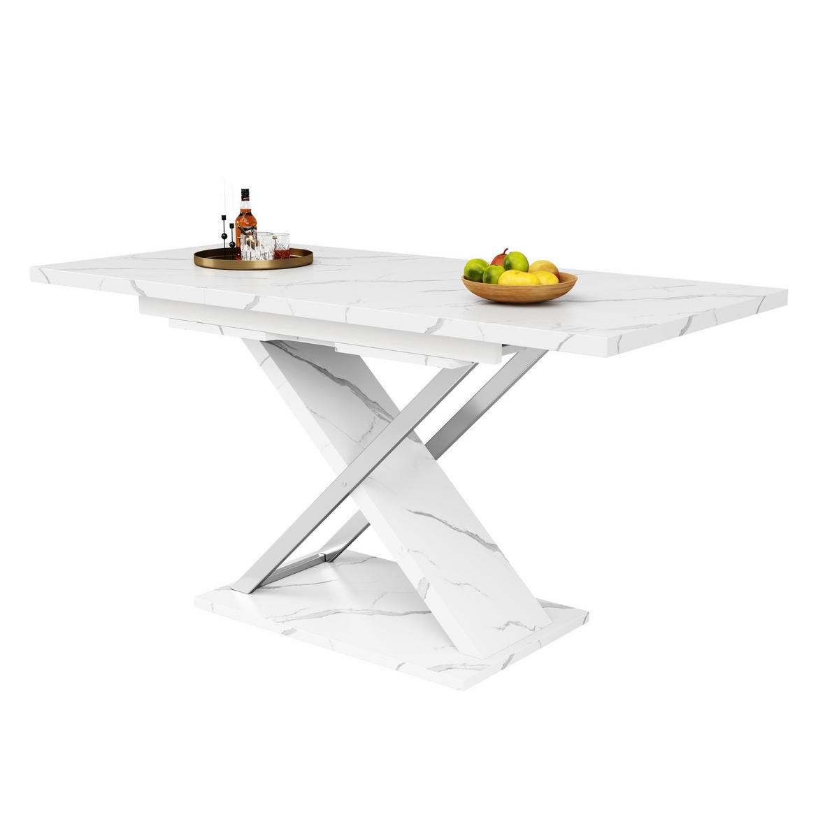 JEDÁLENSKÝ stôl 118/157/75 cm biela MDF s kovom, rozkladací - biela, kompozitné drevo (118/75/76.4cm) - BEAOK