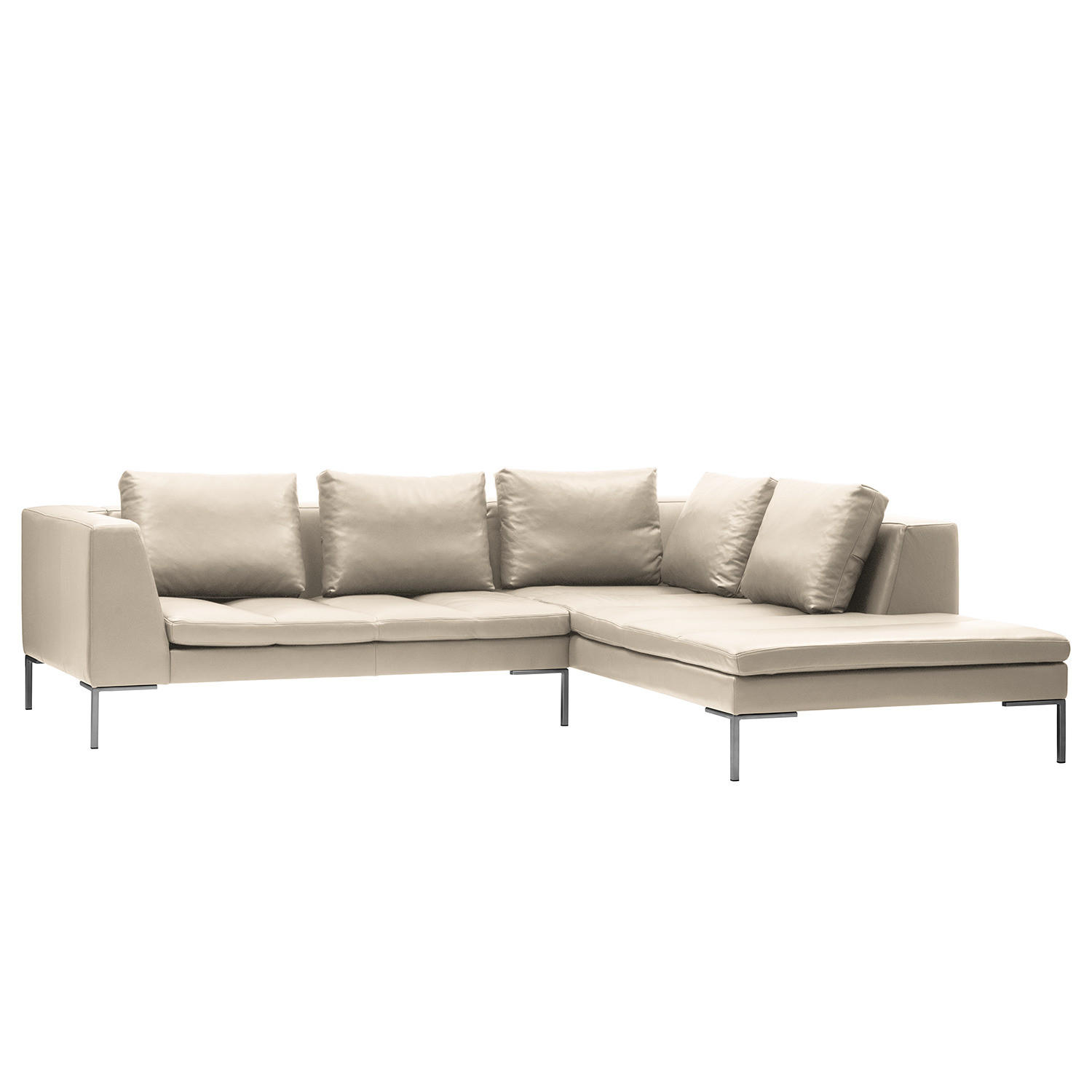 ECKSOFA mit Ottomane - Chromfarben/Hellgrau, Leder/Metall (255/230cm) - home24
