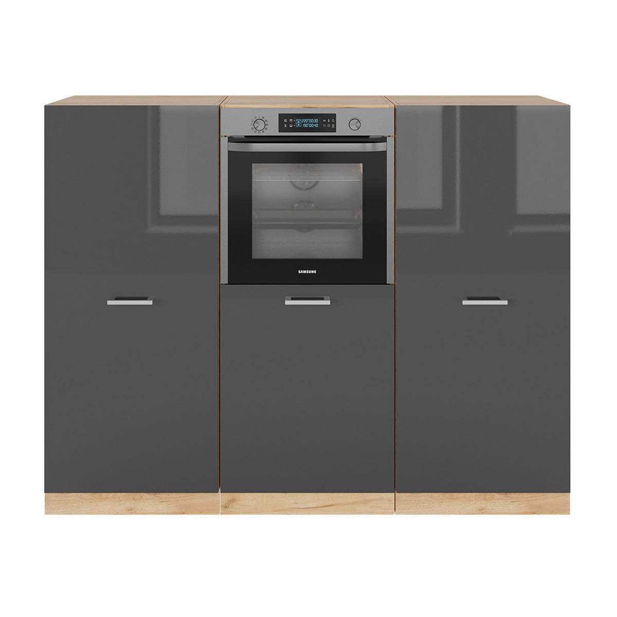 KÜCHENBLOCK R-Line Anthrazit Hochglanz/Goldkraft Eiche 180 cm ohne AP - Honigeiche/Anthrazit, Holzwerkstoff (180/81.6/46cm) - Vicco