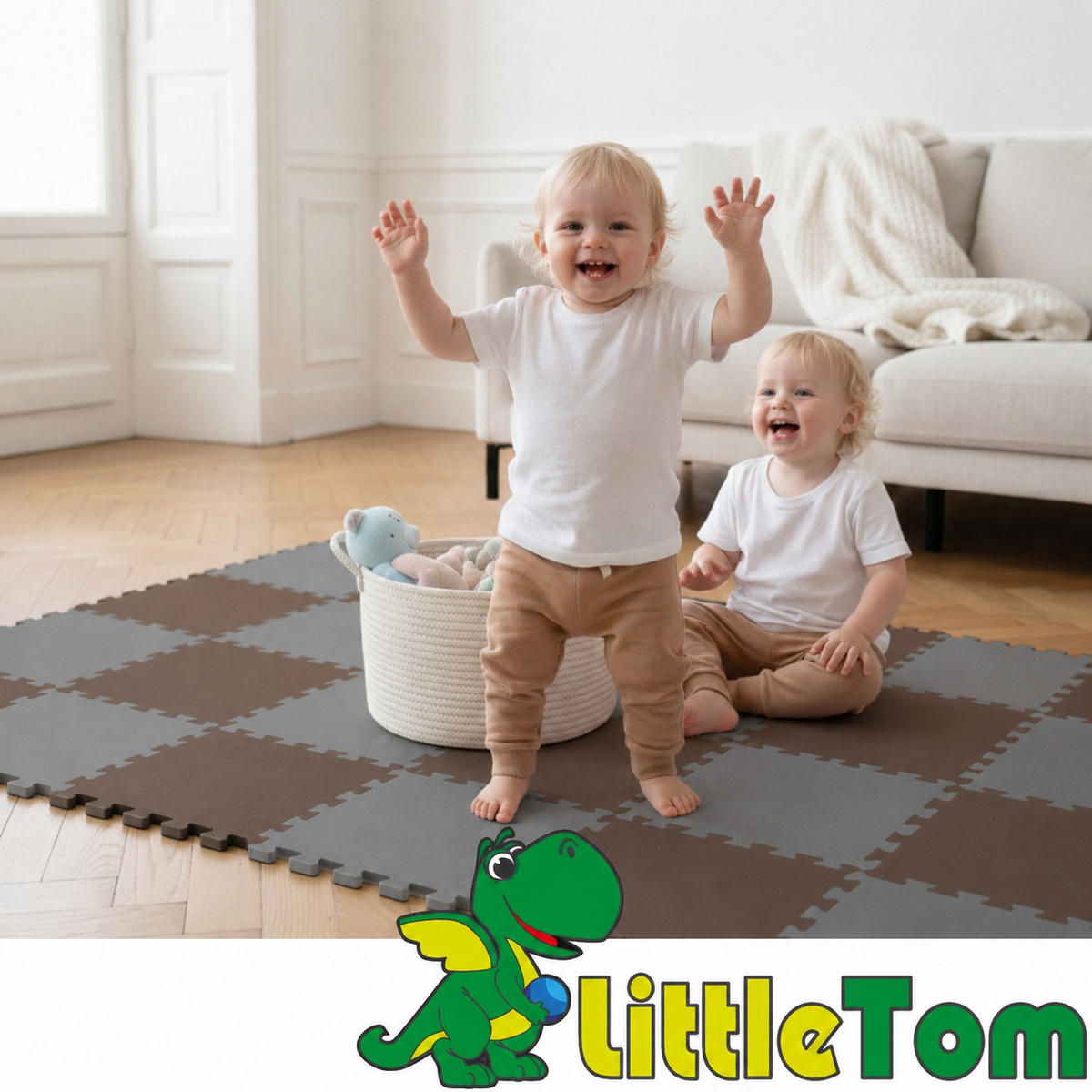 SPIELMATTE ab Null - 180/90/1 cm Puzzlematte Grau - Braun/Grau, Kunststoff (30/30cm) - Littletom