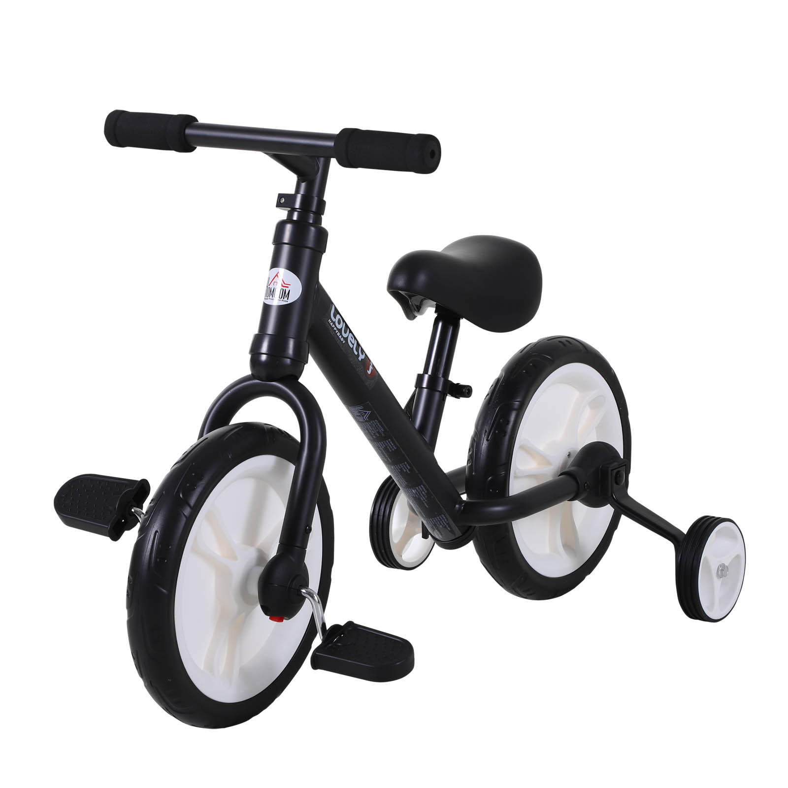LAUFRAD DE-10696 mit Stützrädern & Pedalen Schwarz - Schwarz, Metall (85/36/54cm) - ComfortXL