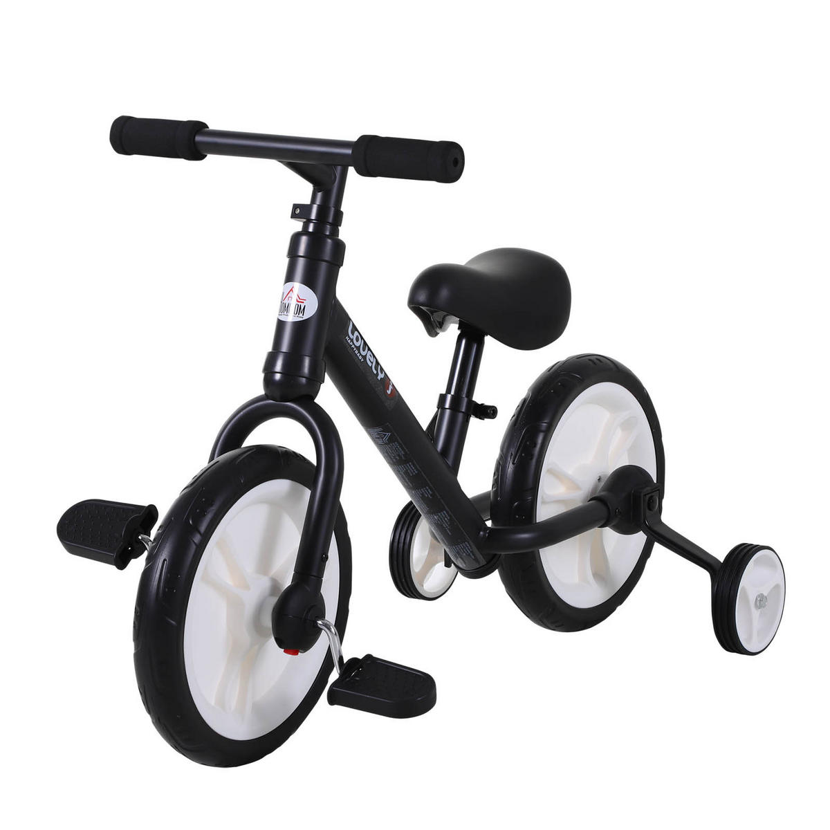 LAUFRAD DE-18541 2-in-1 mit Pedalen & Stützrädern Schwarz - Schwarz, Metall (85/36/54cm) - ComfortXL