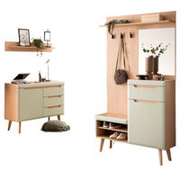 GARDEROBEN-SET 3-teilig Pistazie matt, Scandi Eiche, Garderobenkombination skandinavisch 227 x 197 cm - Eichefarben/Pastellgrün, Glas/Holz (237/200/40cm) - Furn.Design
