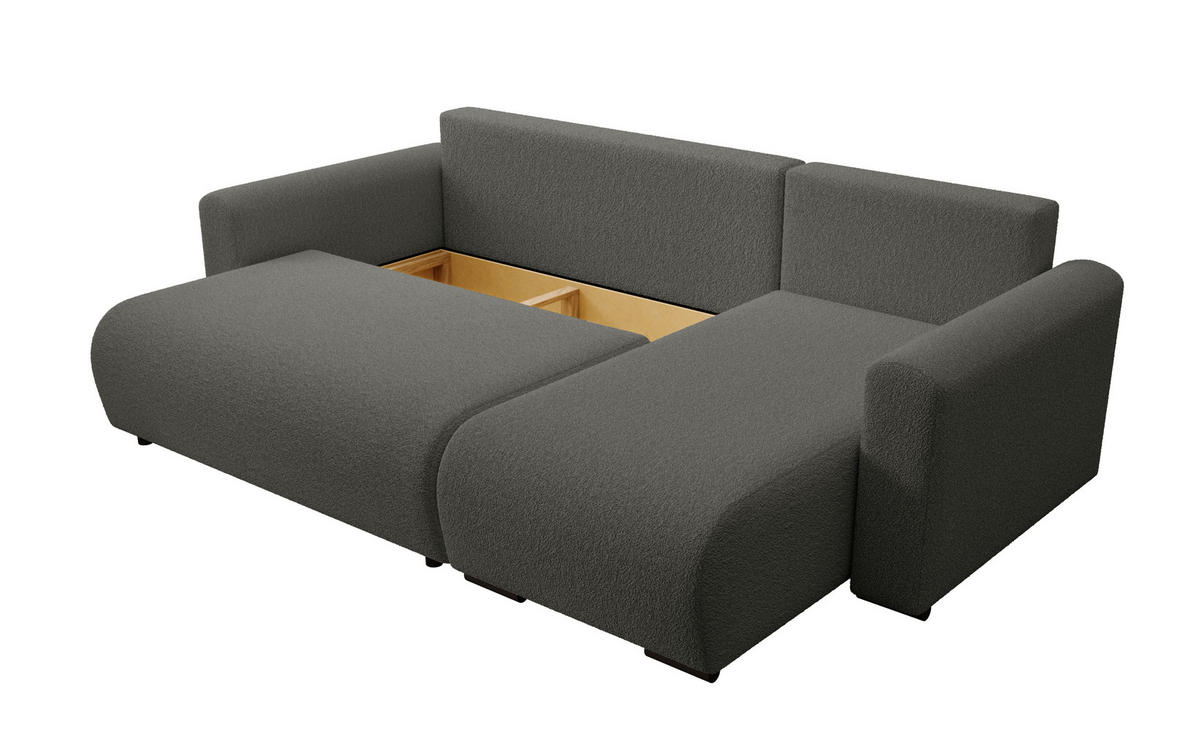 ECKSOFA DORA L, Eckcouch in L-Form mit Schlaffunktion und Bettkasten, Farbe: Dunkelgrau, Bouclé-Stoff, Ottomane Rechts - Dunkelgrau, Textil (240/143cm) - Storez24