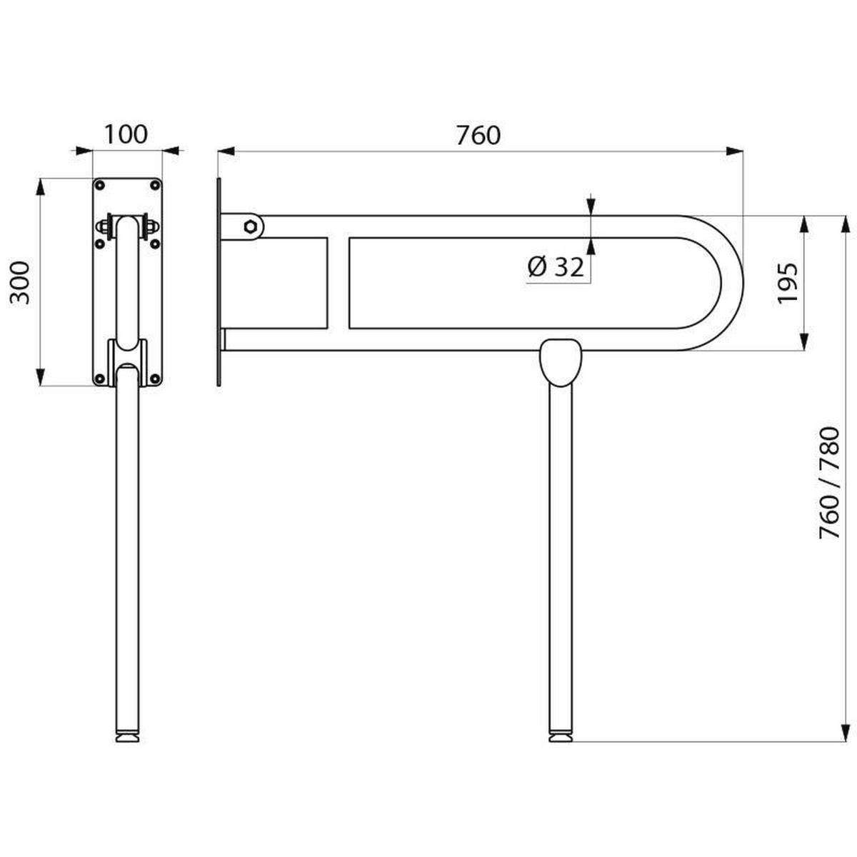 STÜTZKLAPPGRIFF Basic Ø32 L760 mit einklappbarem Fuß, weiß pulverbeschichtet - Weiß, Metall (31.5/12/78cm) - Delabie