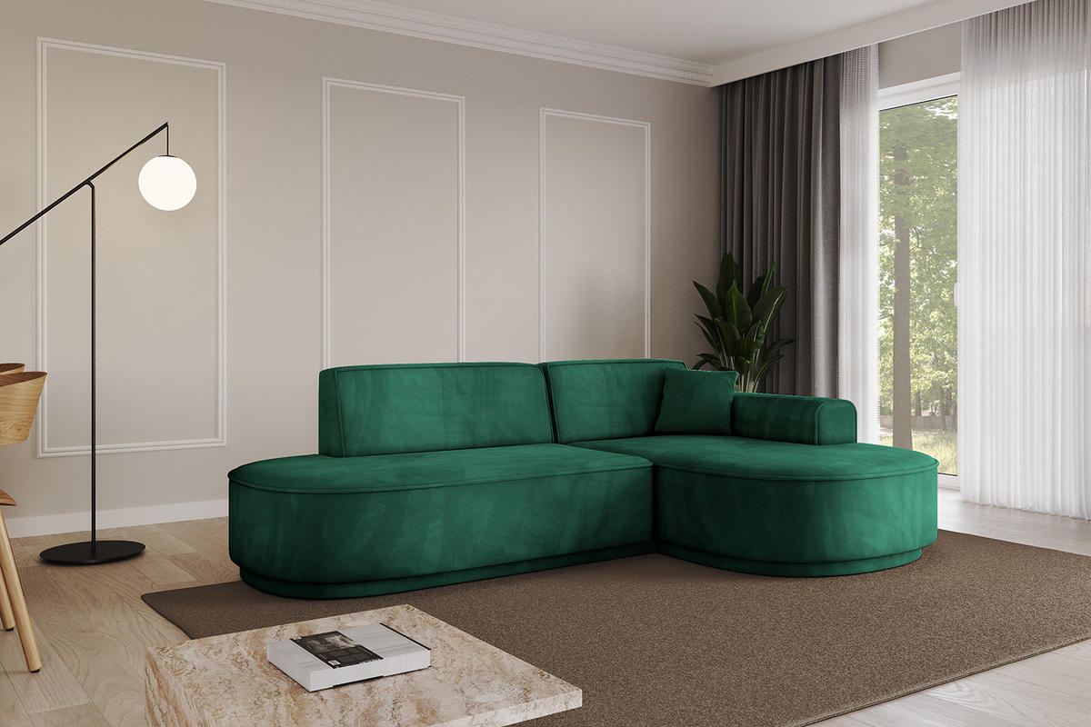 ECKSOFA Ottomane Rechts MARI-L1-v3 - 243x171x83 cm Grün Velours - Schwarz/Grün, Holzwerkstoff/Kunststoff (171/243cm) - ALTDECOR