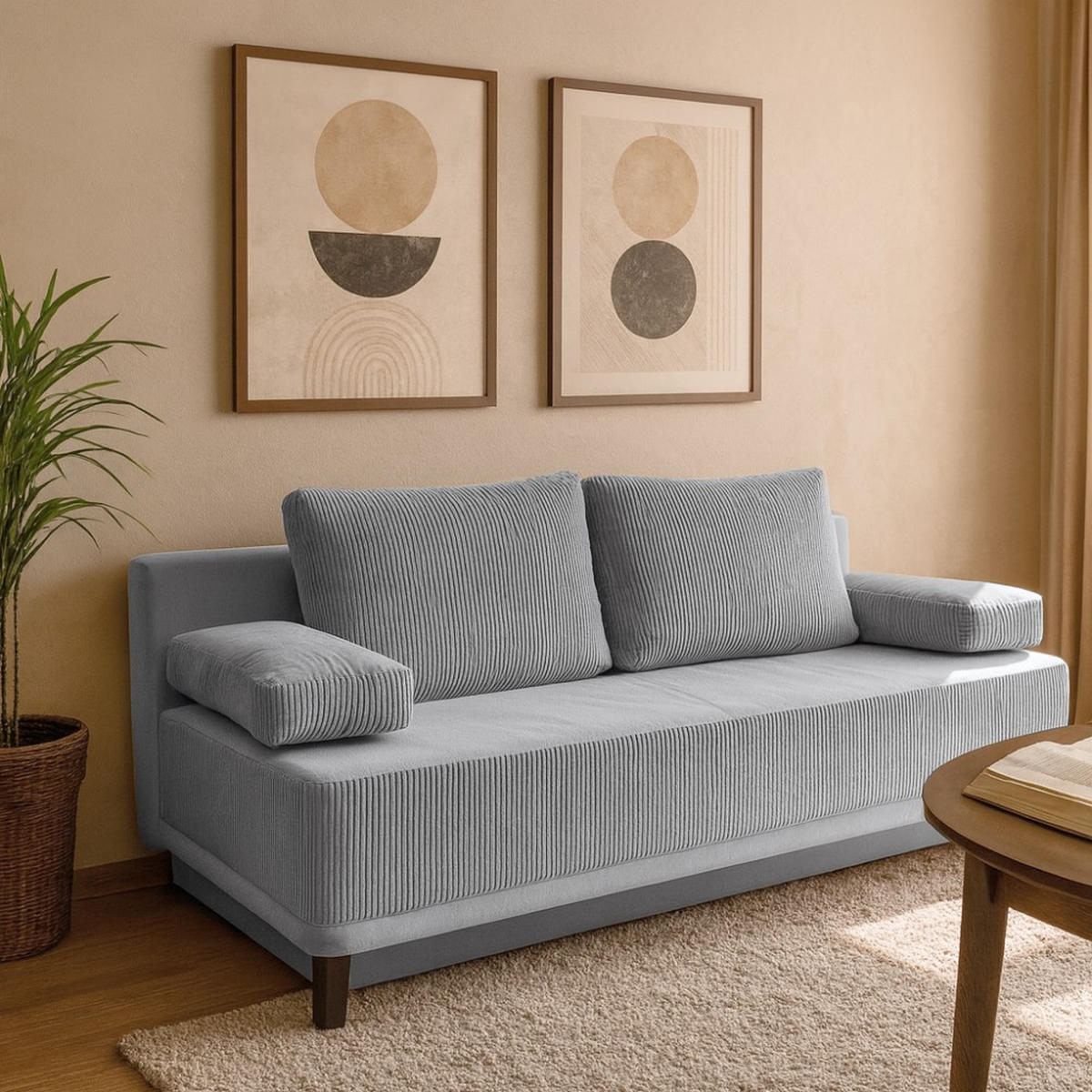 SCHLAFSOFA 3-Sitzer Riso mit Bettkasten, Grau - Schwarz/Grau, Textil (200/91/90cm) - Beautysofa