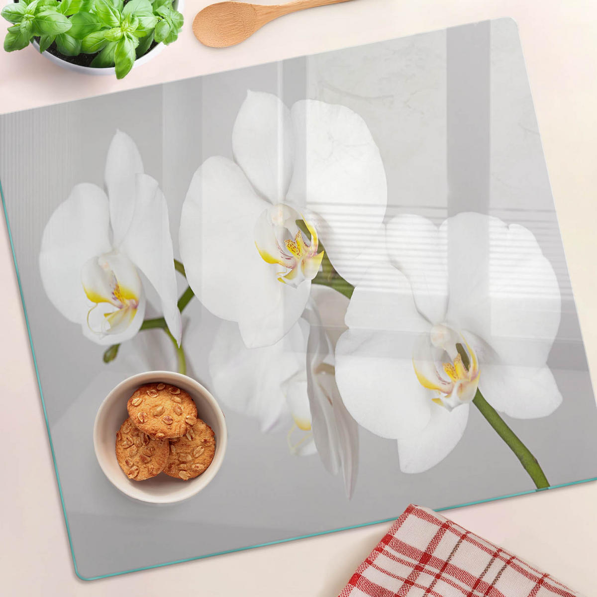 GLASPLATTE 60x52 cm Orchidee - Weiß, Glas (60/0.4/52cm) - TULUP