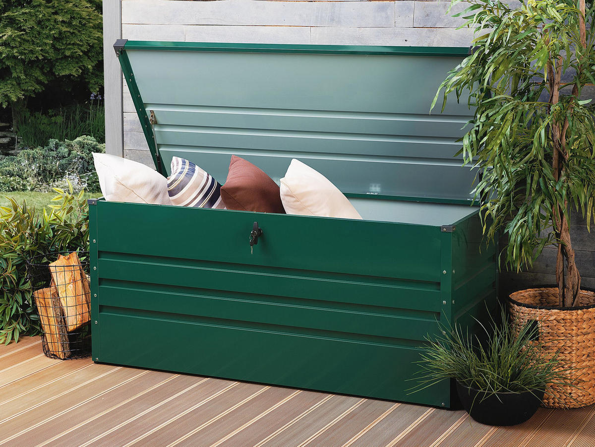 AUFLAGENBOX Stahl dunkelgrün 132/62 cm Cebrosa - Grün, Metall (132/64/62cm) - Beliani