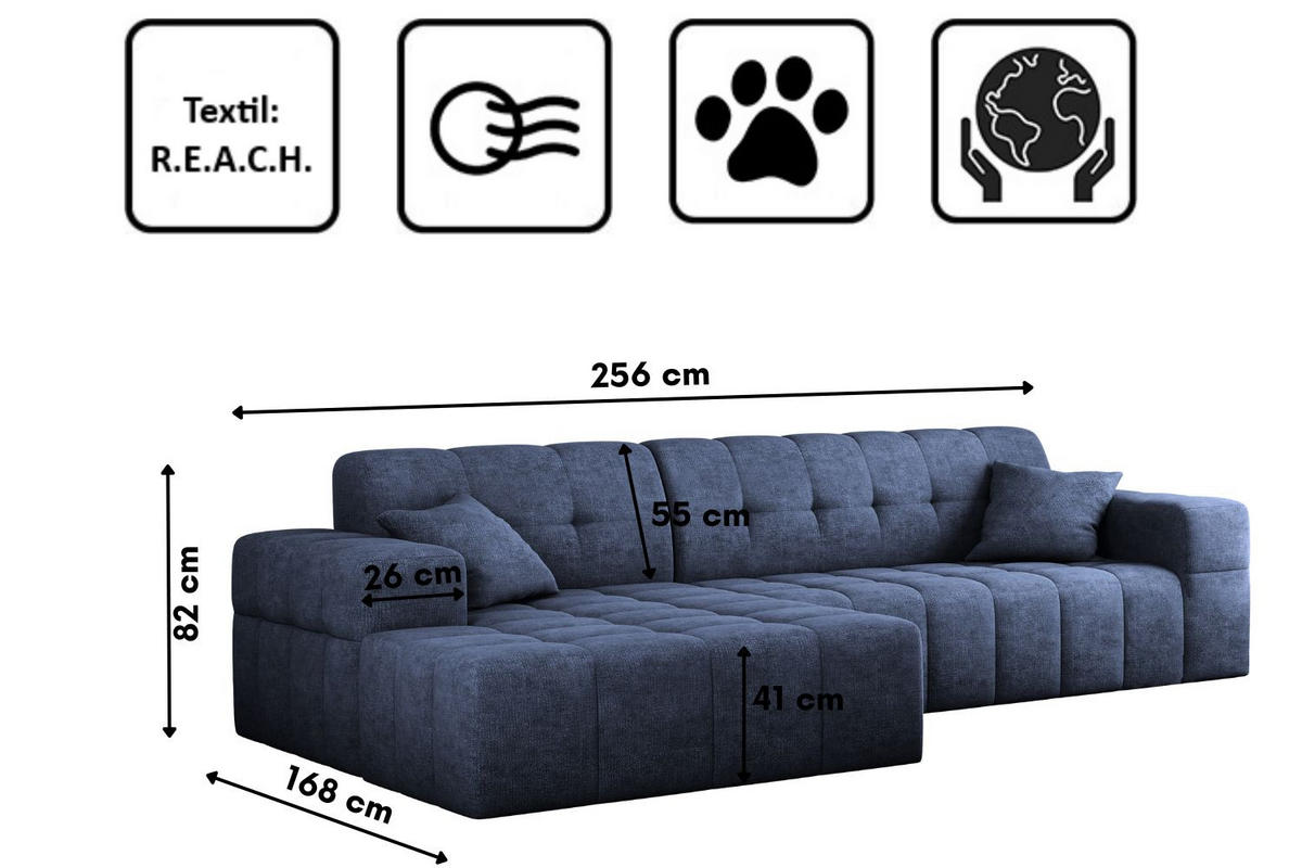 ECKSOFA NIMES Stoff Perfect Harmony Dunkelblau Links - Dunkelblau, Holz/Kunststoff (168/265cm) - Kaiser Möbel