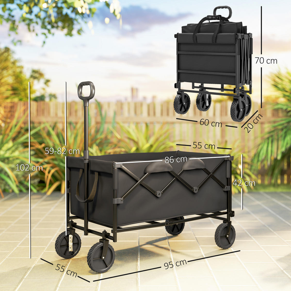 GARTENWAGEN DE-10371 klappbar, erweiterbar, 100 kg Schwarz - Schwarz, Metall (55/102/95cm) - ComfortXL
