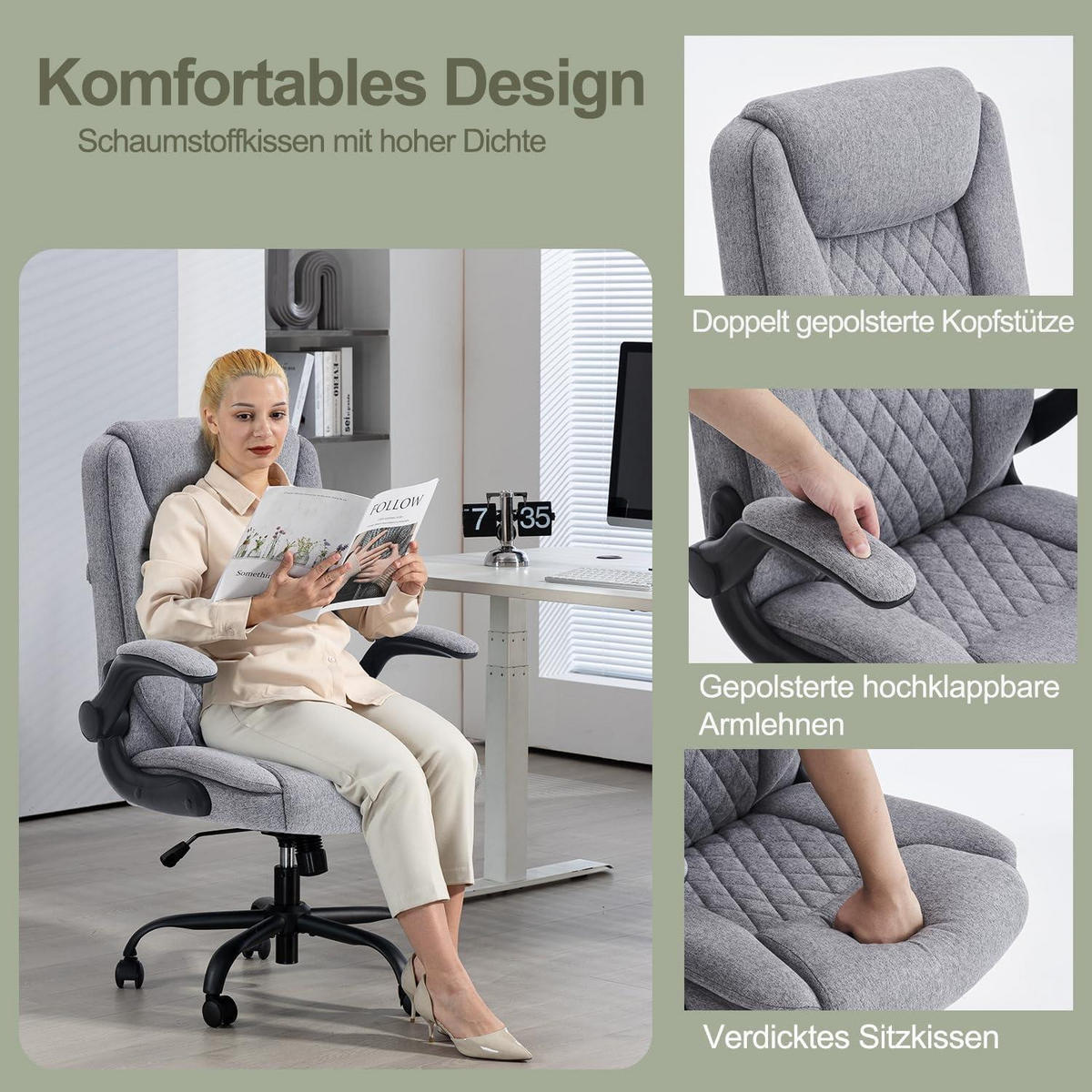 BÜROSTUHL Ergonomisch Grau Stoff - Grau, Textil (68/115/65cm)