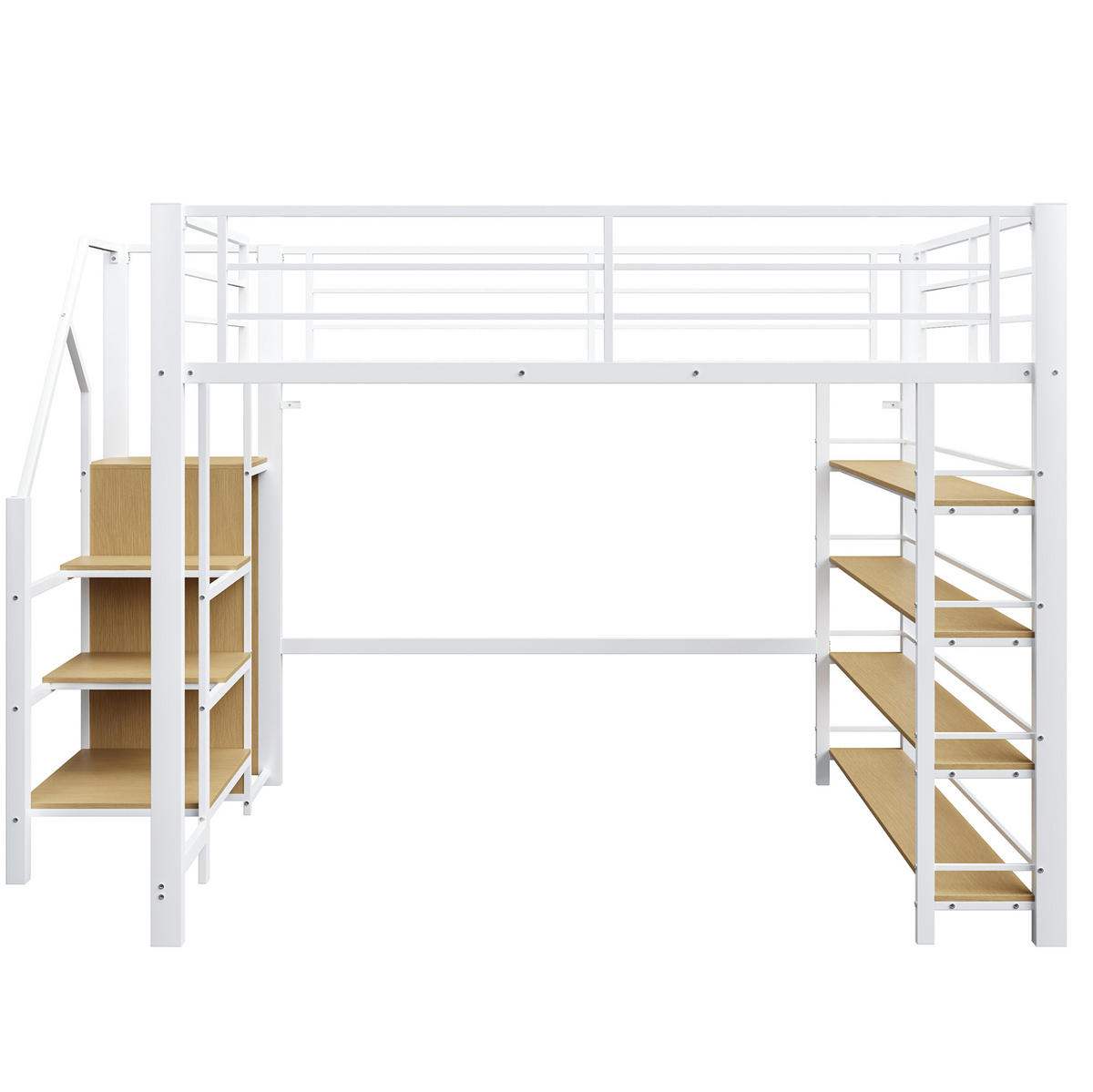 HOCHBETT 140/200 cm, Weiß, mit Stauraumtreppe und Umzäunung - Weiß, Metall (140/200cm) - MIVRAY