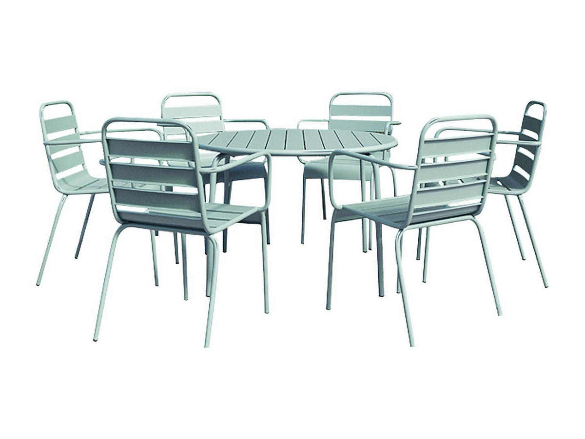 GARTENESSGRUPPE im Set - 6 -Sitzer - Stahl - mandelgrün - MIRMANDE - Grün, Metall - Vente-Unique