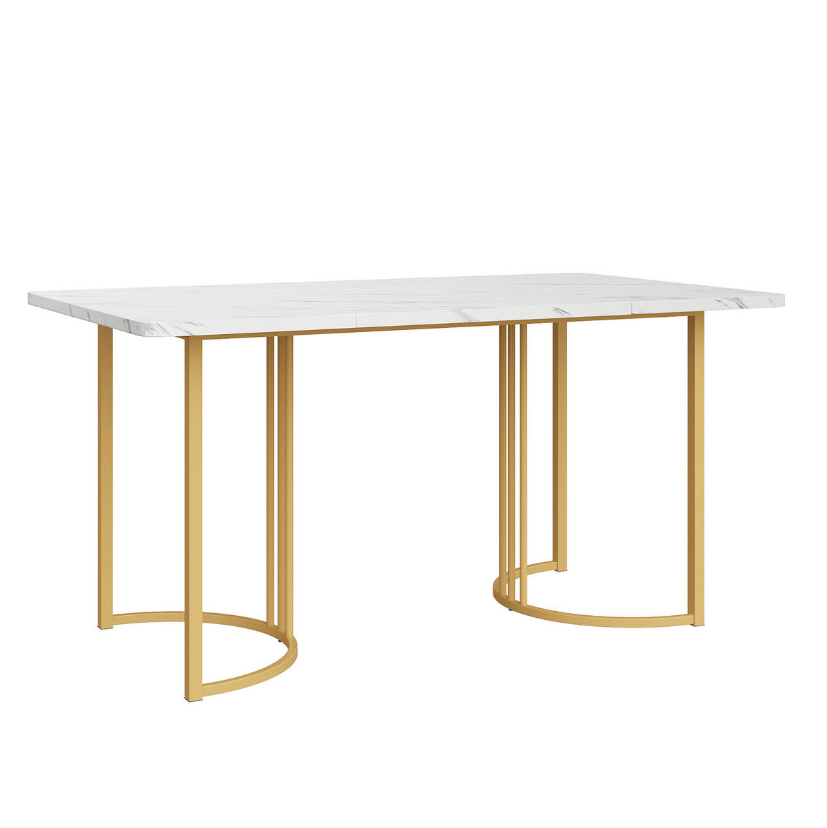 JÍDELNÍ stůl 140/80 cm bílý z MDF a kovu s mramorovým dekorem a nastavitelnými nožkami - bílá, kompozitní dřevo (140/80/75cm) - OKWISH