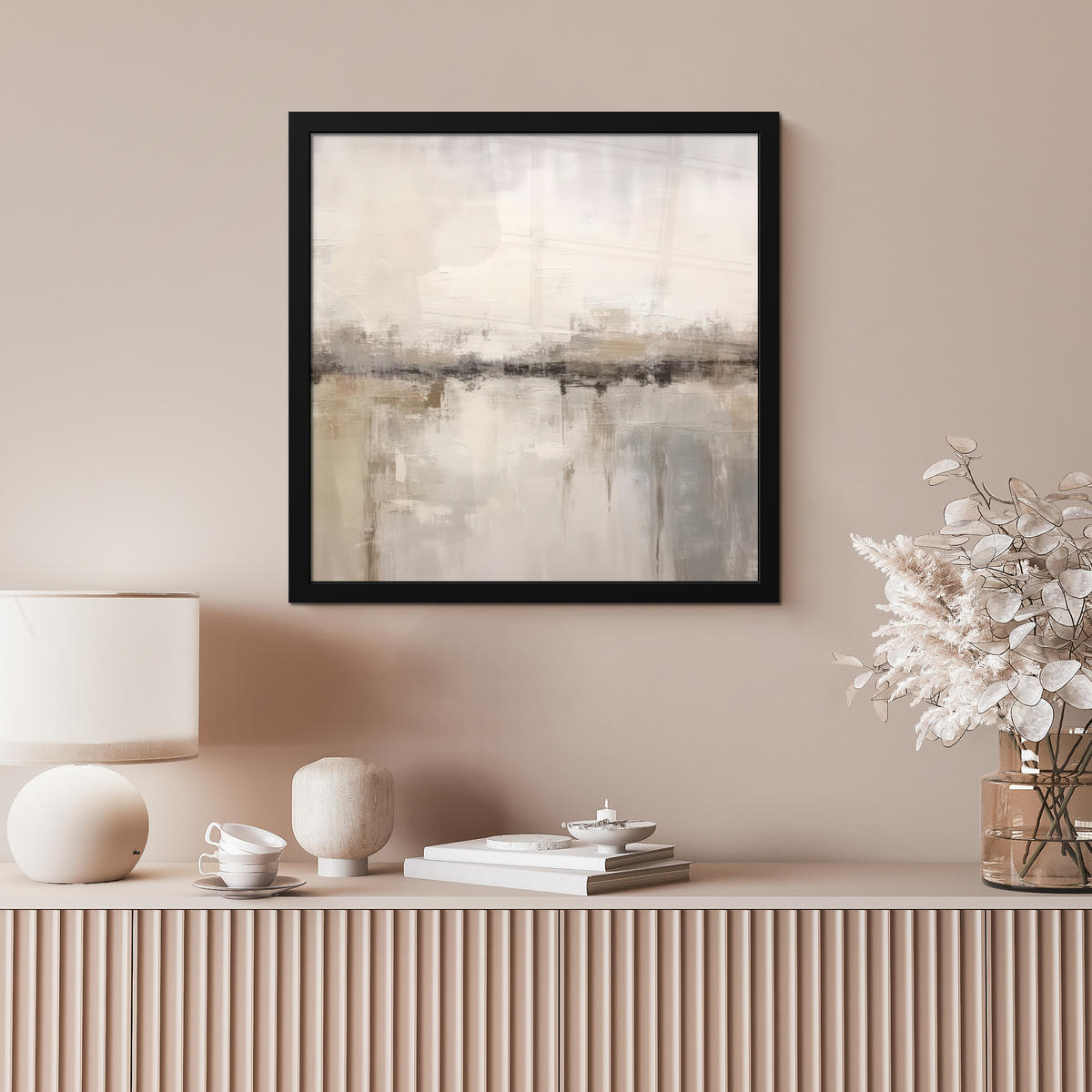 ZARÁMOVANÝ PLAGÁT Moderné umenie - Abstraktné - Béžové 40x40 cm - béžová, papier (40/40cm) - MuchoWow