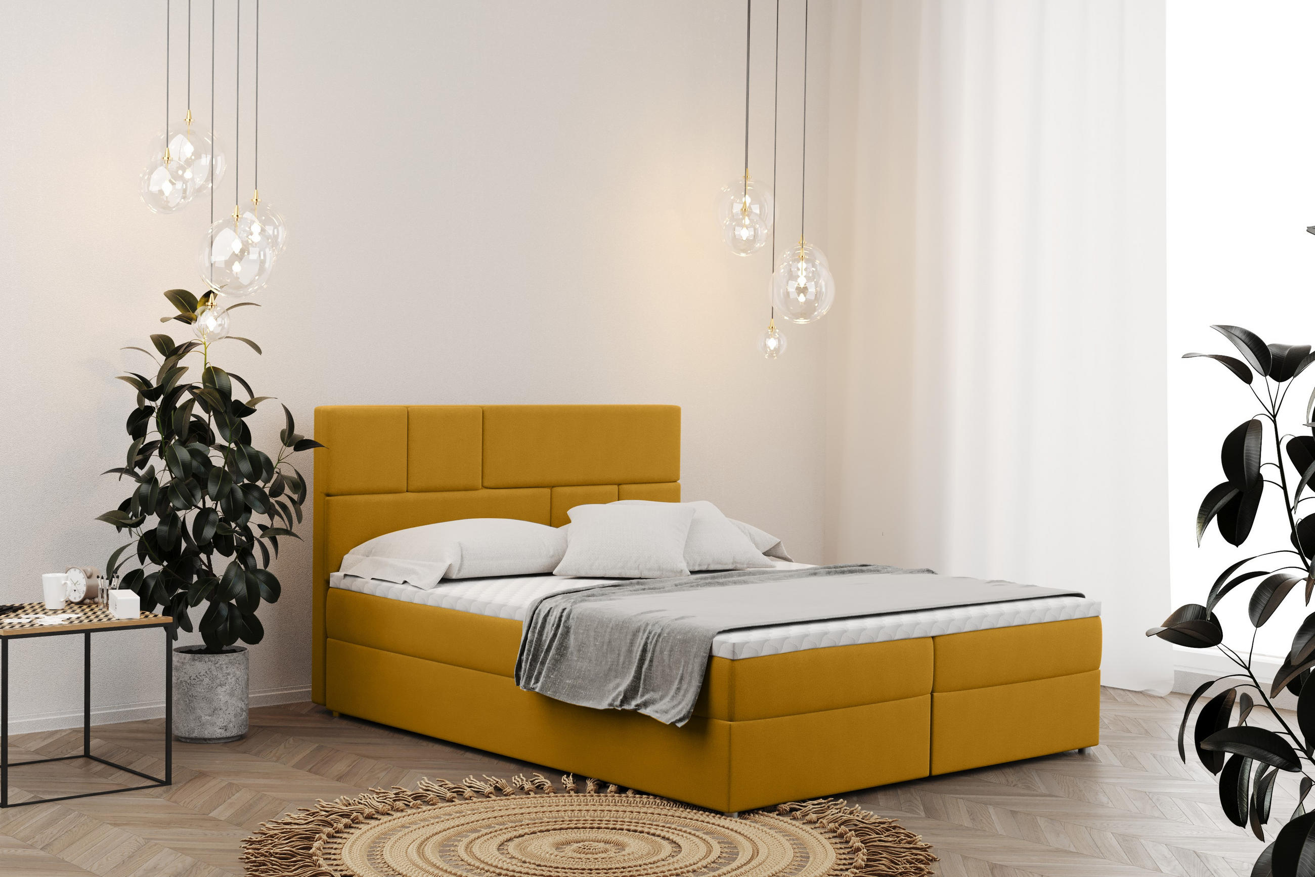 BOXBETT Mit Bettkasten Und Matratze BALI Stoff Mat Velvet Gelb 120x200 cm H2-Pocket - Gelb, Holz/Holzwerkstoff (120/200cm) - Kaiser Möbel