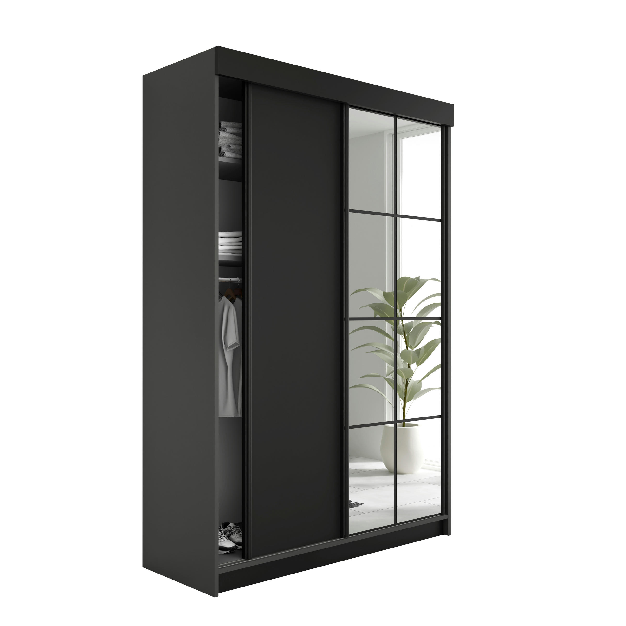 DULAP CU USI GLISANTE LAMARO - 138x205x59 cm - grafit si negru