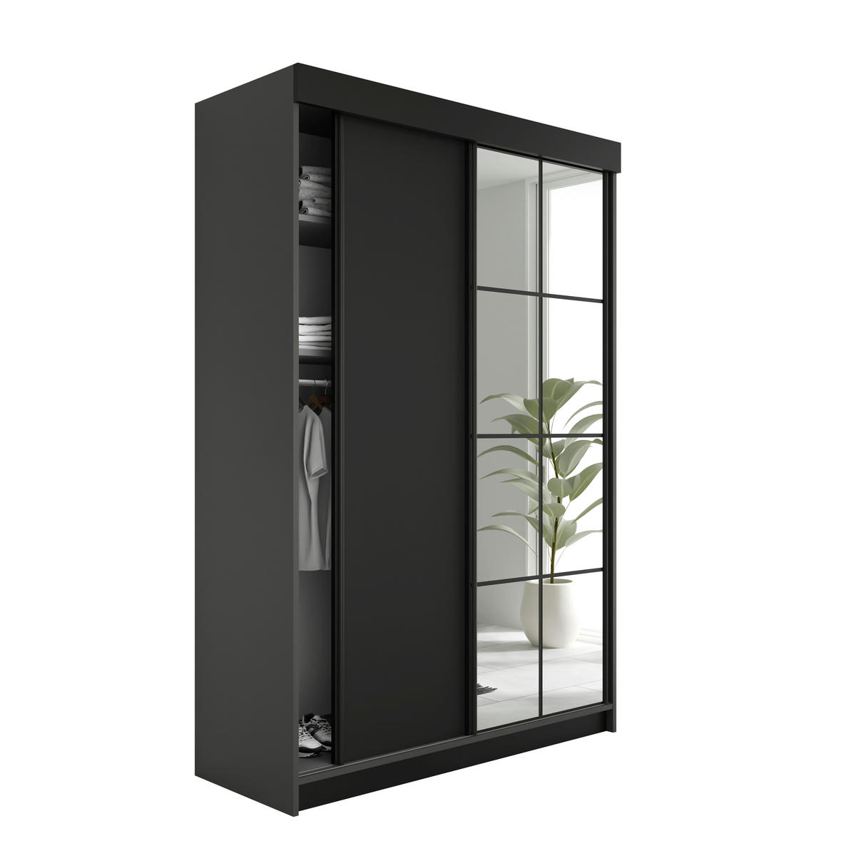 SCHIEBETÜRENSCHRANK LAMARO - 138x205x59 - Graphit & Schwarz - Graphitfarben/Schwarz, Holzwerkstoff (138/205/59cm) - Kier Furniture