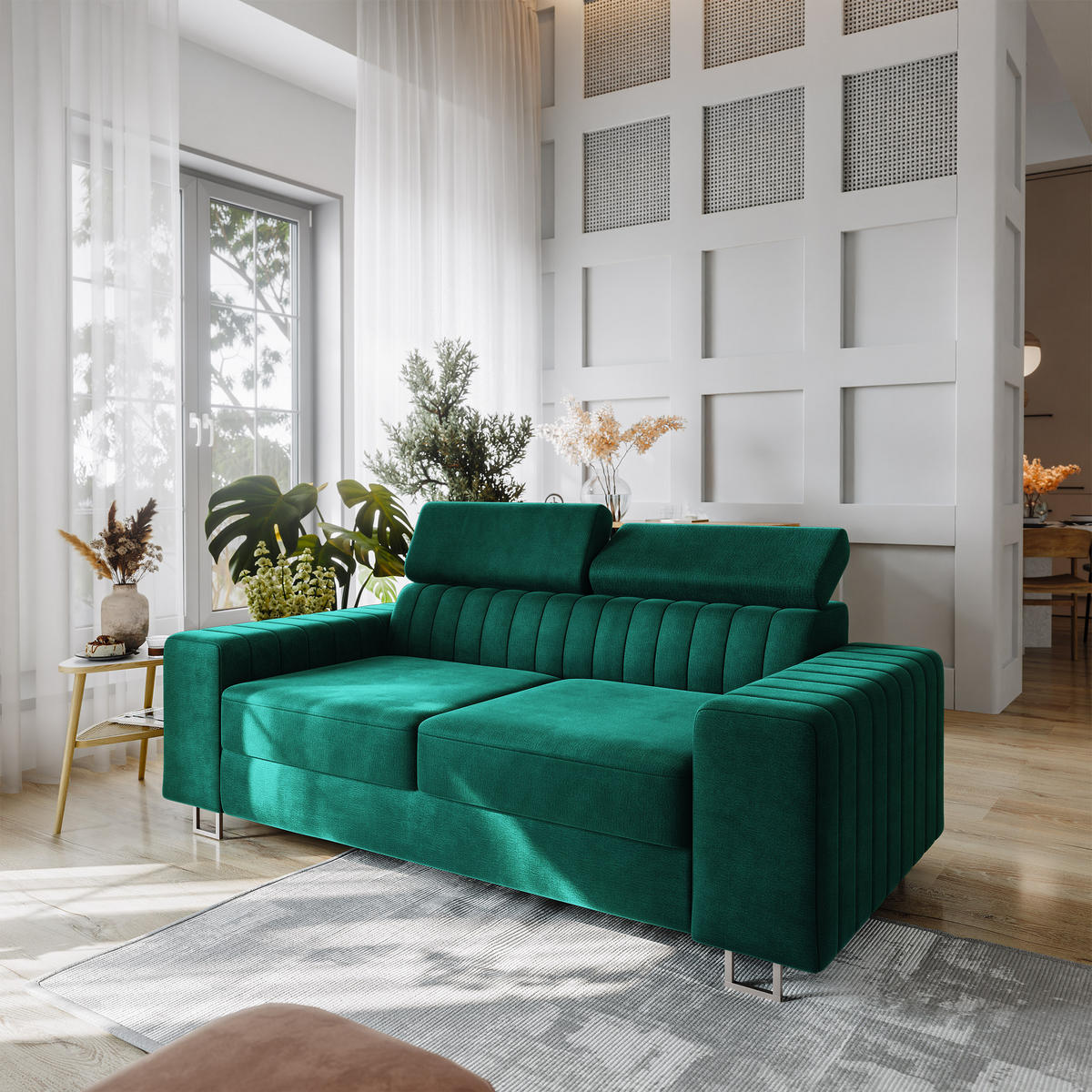 BETTSOFA SOLAN Grün Velours-Stoff mit Schlaffunktion - Grün, Holz/Textil (194/88/90cm) - MASSENO