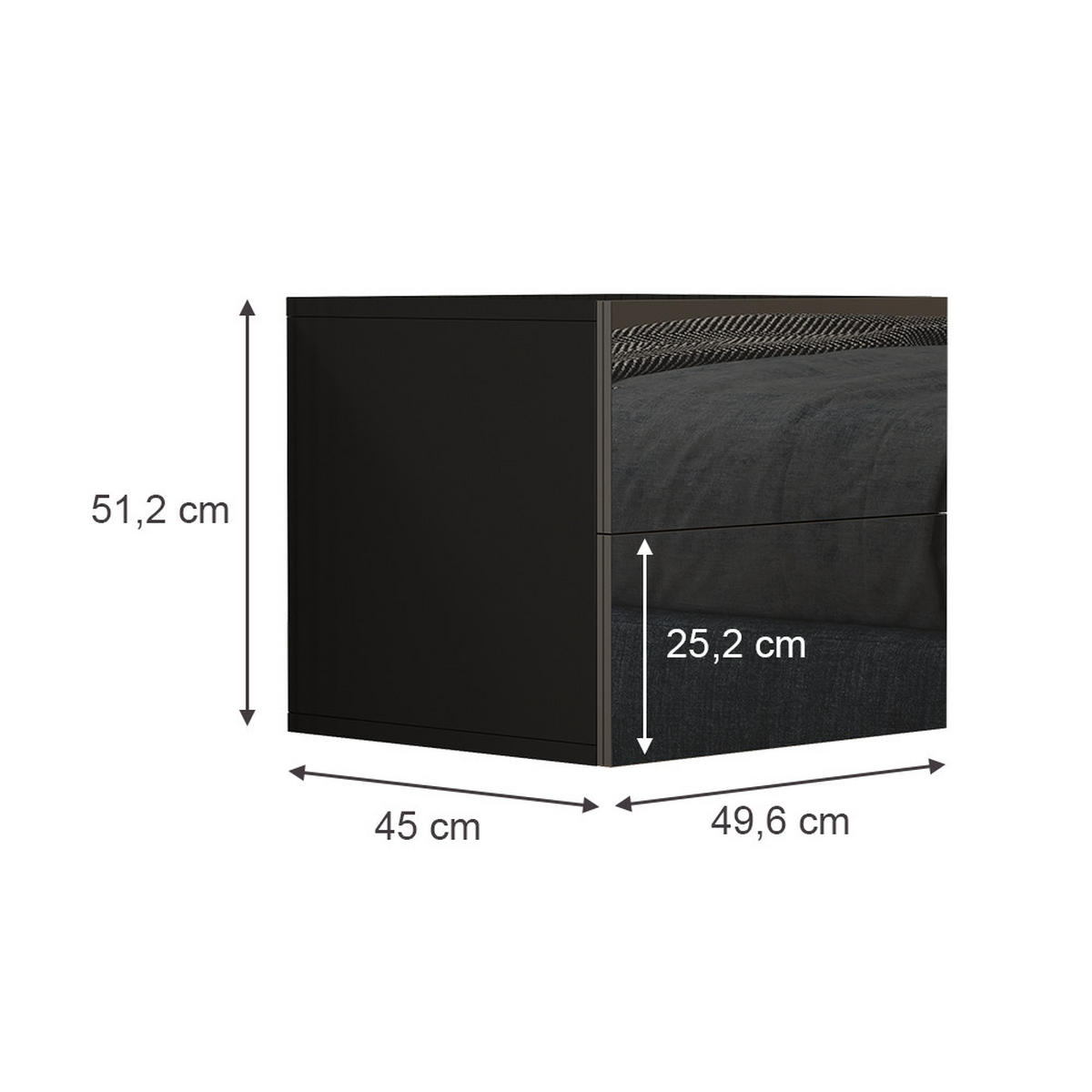 NACHTTISCH Sofie Schwarz Hochglanz 49.6 x 51.2 cm - Schwarz Hochglanz/Schwarz, Holzwerkstoff (49.6/51.2/45cm) - Vicco