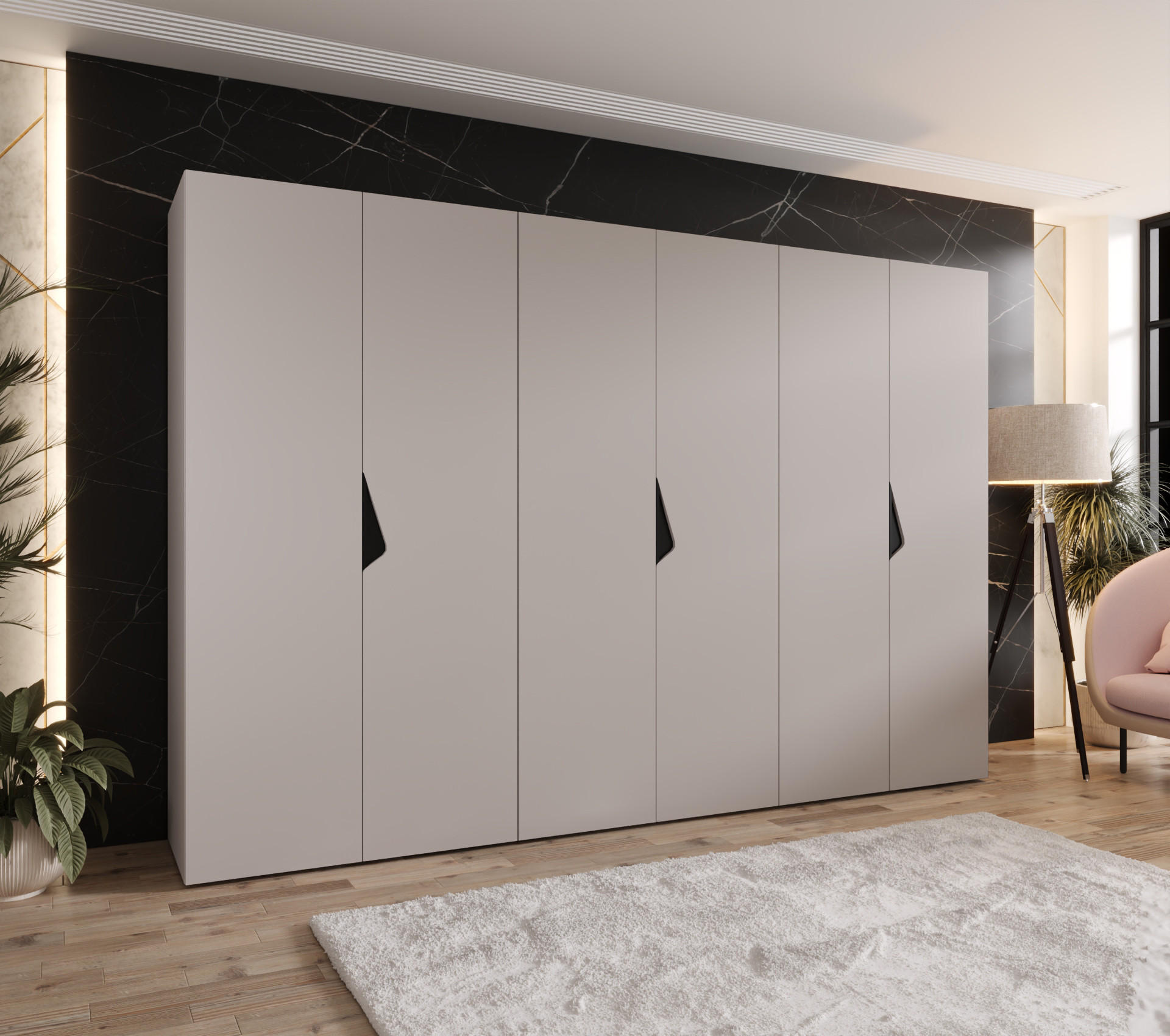 DREHTÜRENSCHRANK 202/300/52 6-türig - Beige/Schwarz, Holz/Metall (300/202/52cm) - Abiks Möbel