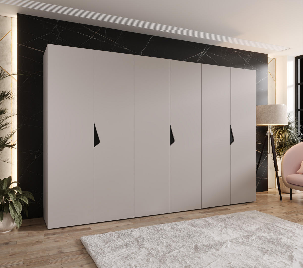 DREHTÜRENSCHRANK 202/300/52 6-türig - Beige/Schwarz, Holz/Metall (300/202/52cm) - Abiks Möbel