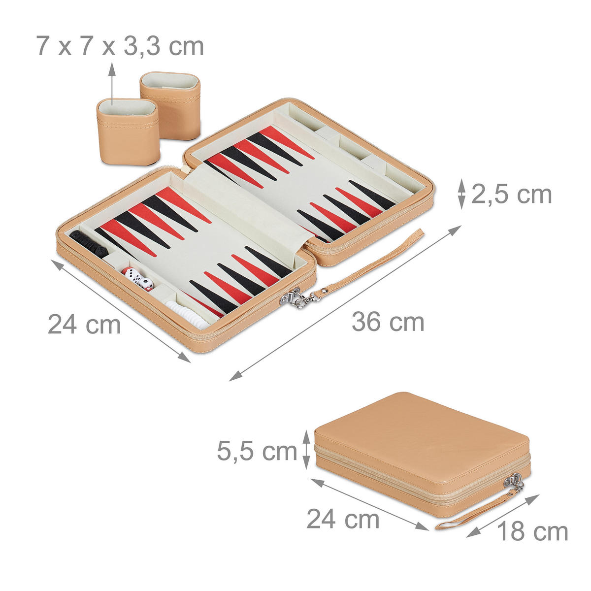 BACKGAMMON - Hellbraun, Holzwerkstoff/Kunststoff (24/18cm) - Relaxdays