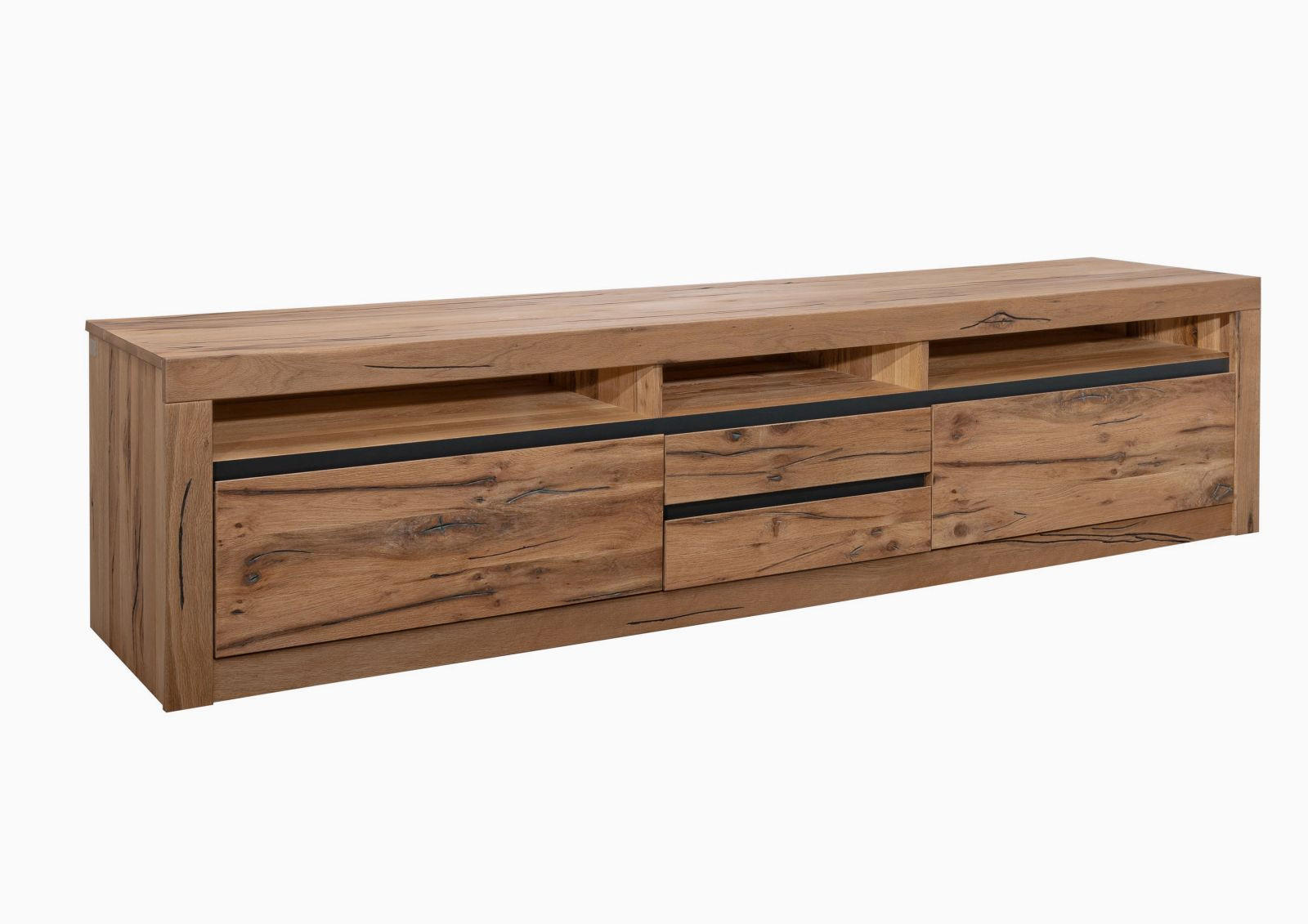 TV-BOARD Wild-/Zerreiche 220x50x55 tabacco brown geölt MONTREUX #240 - Braun, Holz (220/55/50cm) - Massivmoebel24