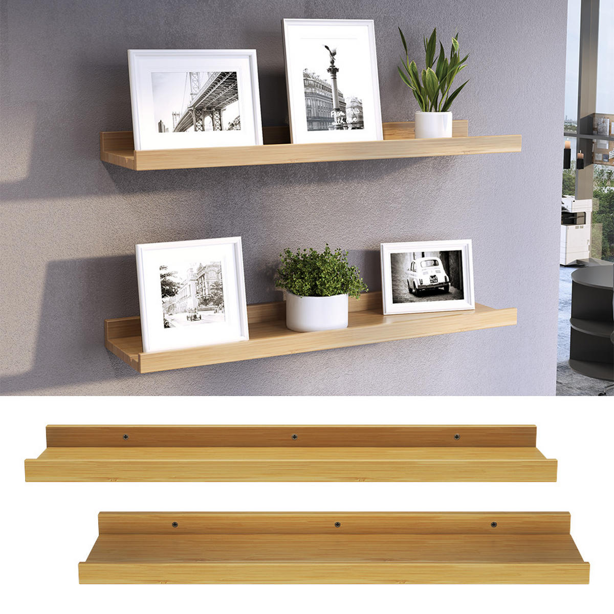 WANDREGAL Linus Naturholz 60 x 4 cm 2er Set - Eichefarben, Holzwerkstoff (60/4/15cm) - Vicco