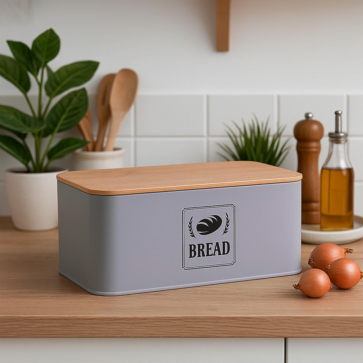 BROTKASTEN - Grau, Holz/Metall (33/13.5/19cm) - Relaxdays