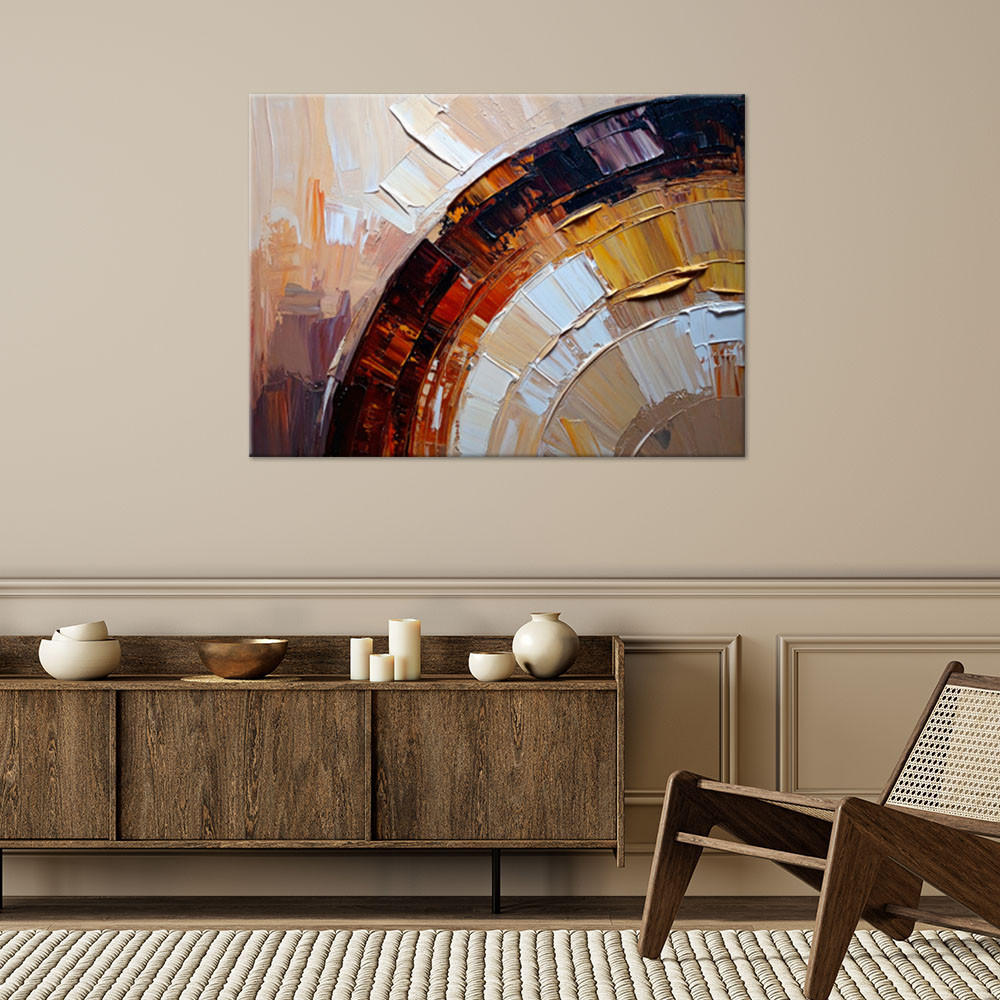 LEINWANDBILD Bunte Abstraktion Halbkreise 90x60cm - Beige, Textil (90/60cm) - Feeby