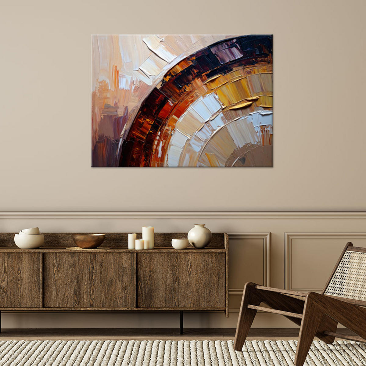 LEINWANDBILD Bunte Abstraktion Halbkreise 90x60cm - Beige, Textil (90/60cm) - Feeby