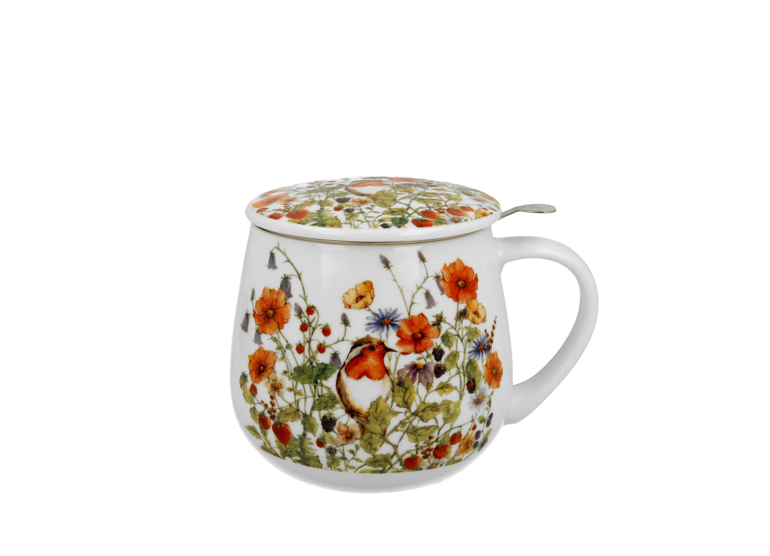 TEETASSE mit Sieb in Fassform WILD BIRD - Weiß, Keramik (0.43L) - DUO PORCELAIN
