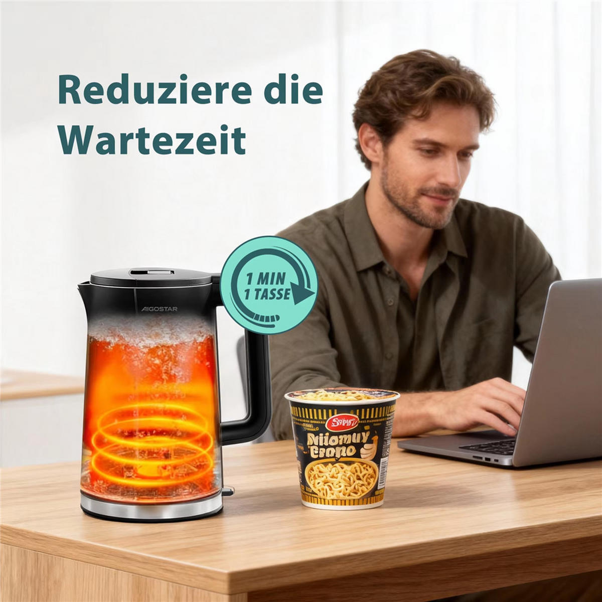 WASSERKOCHER Edelstahl 1,7L – 2200W Doppelwand Schwarz - Schwarz, Metall (1/1/1cm) - Kaket
