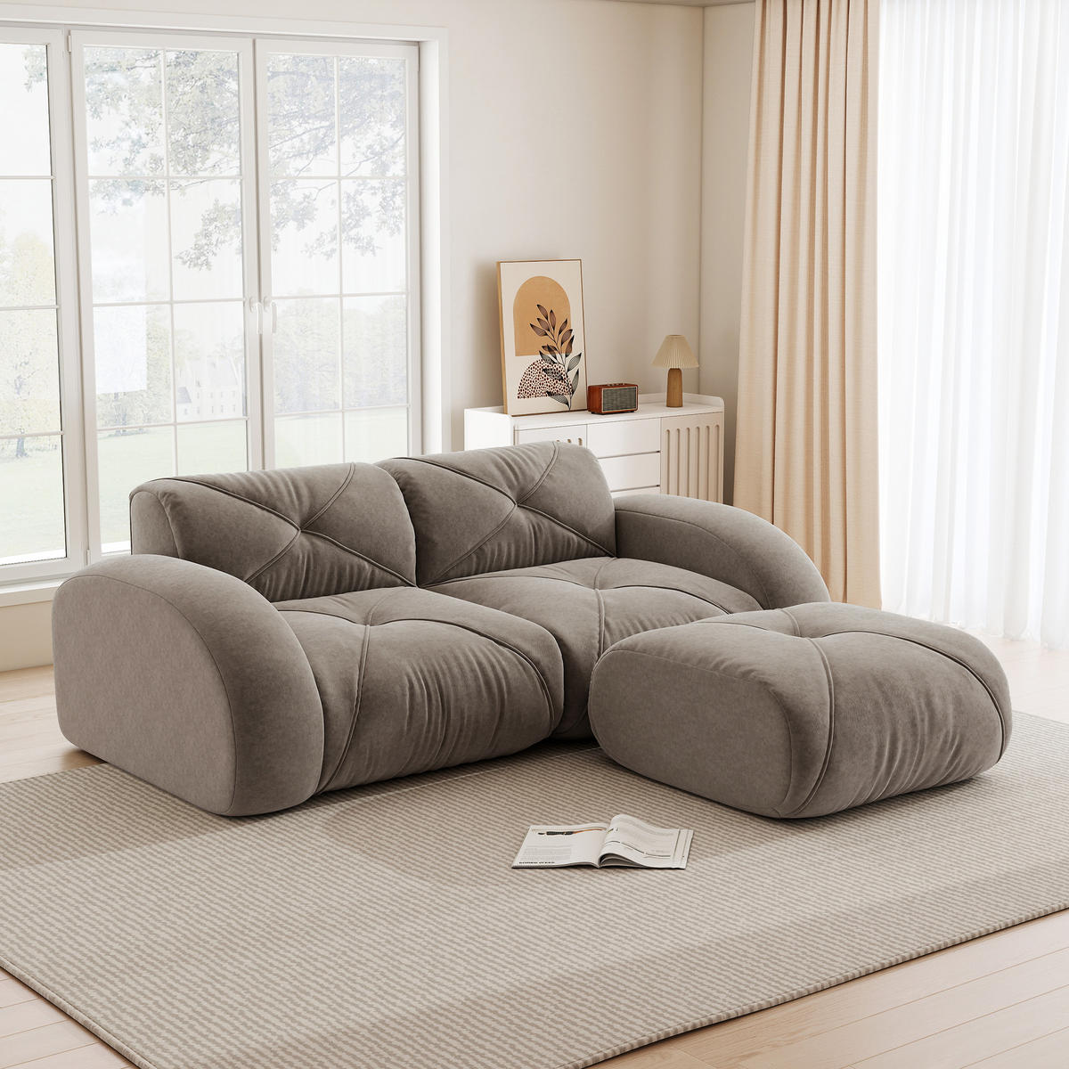 ECKSOFA 204×171×76 cm aus Chenille rahmenlos modular mit Hockern, braun - Braun, Textil (171/204cm) - Luhomfu