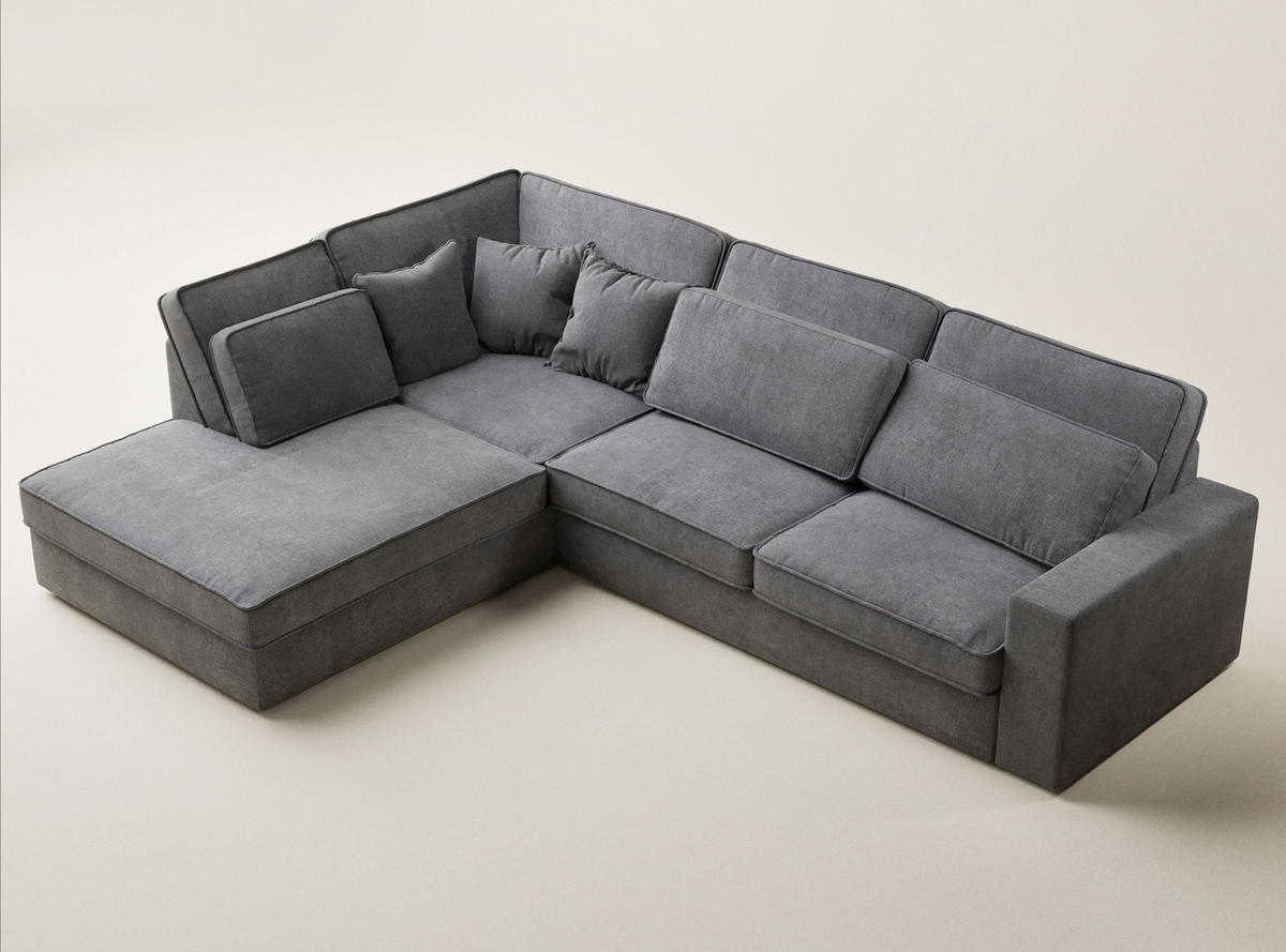 ECKSOFA Kirou Grau Chenille-Stoff - Links Seite - Schwarz/Grau, Holz/Holzwerkstoff (225/311cm) - Maison de Reve