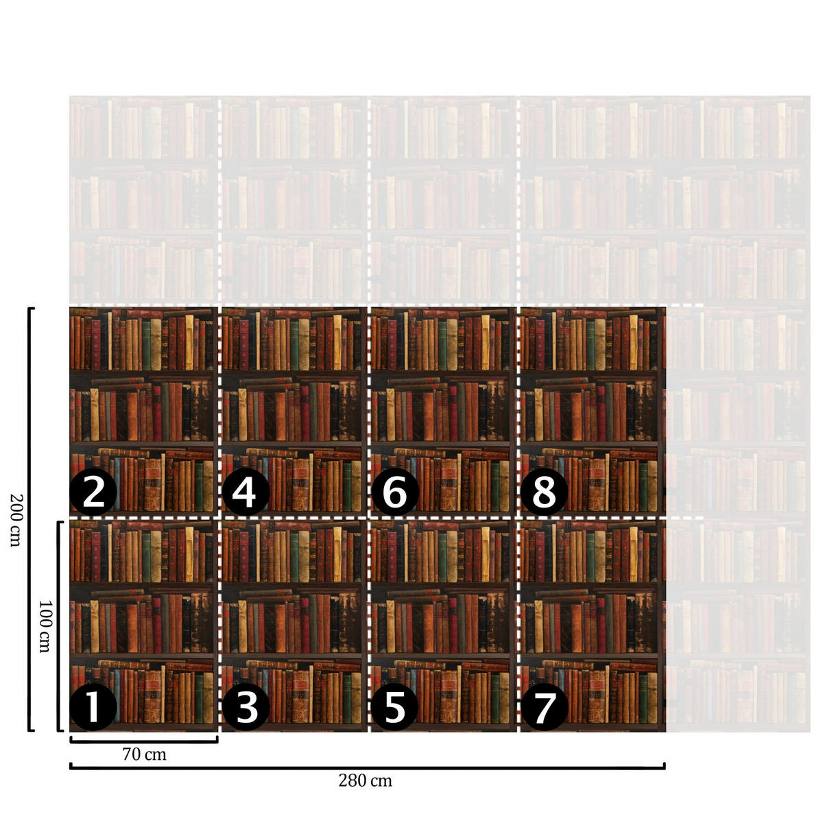 TAPETE Bibliothek aus echtem Papier, 200x280cm, 8 Bögen - Braun, Papier (200/280cm) - WALLPAPERS4BEGINNERS