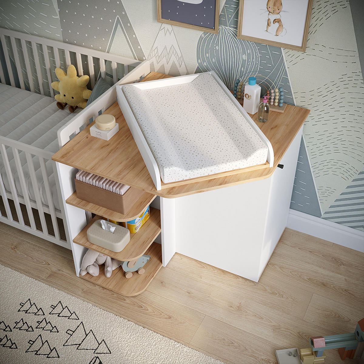 KOMODOVÝ PŘEBALOVACÍ STŮL Kristian Bílý/zlatý dub - bílá, kompozitní dřevo (85/77.3/85cm) - Vicco