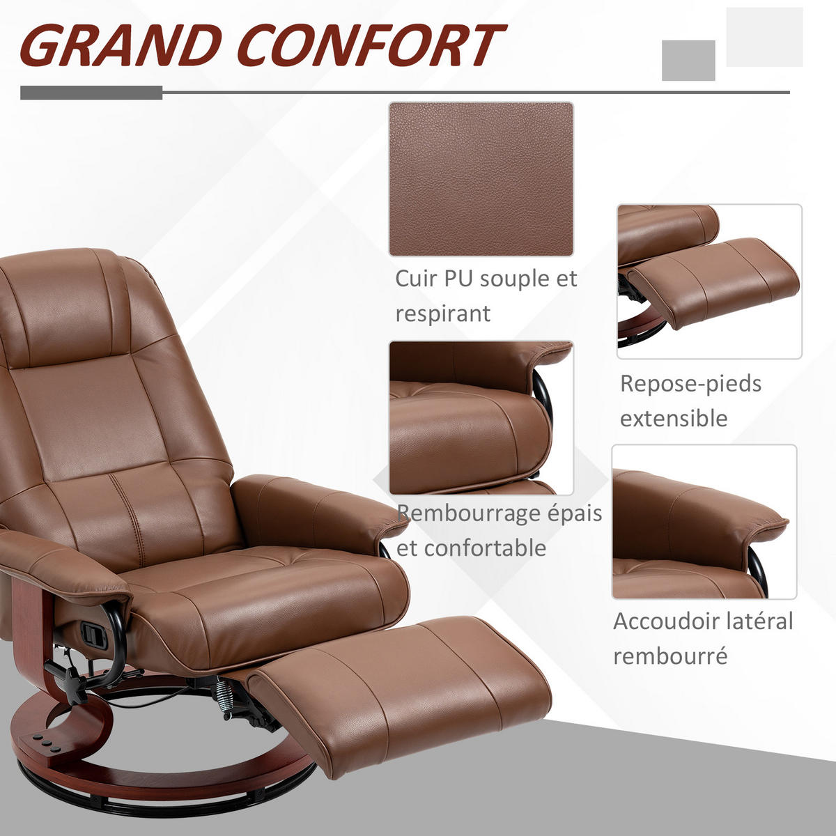 MASSAGESESSEL DE-15395 360° drehbar mit Fußstütze Braun - Braun, Metall (78/100/87cm) - ComfortXL