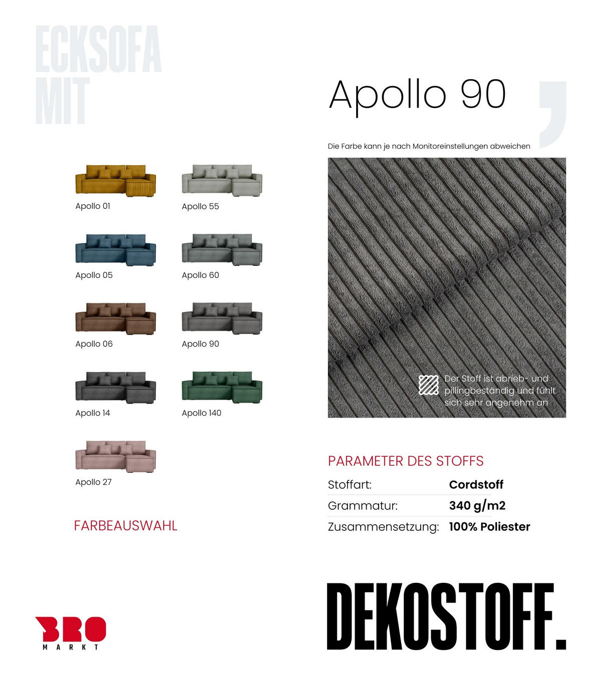 ECKSOFA Dexter mit Schlaffunktion Grau Cord - Dunkelgrau, Textil (238/141cm) - Bromarkt