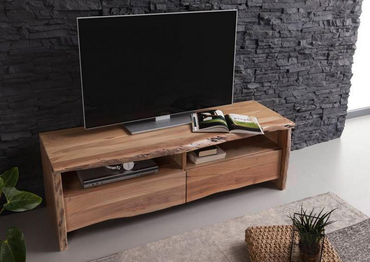 TV-BOARD Akazie 151x45x50 natur lackiert PURE ACACIA #108 - Naturfarben, Holz (151/50/45cm) - Massivmoebel24