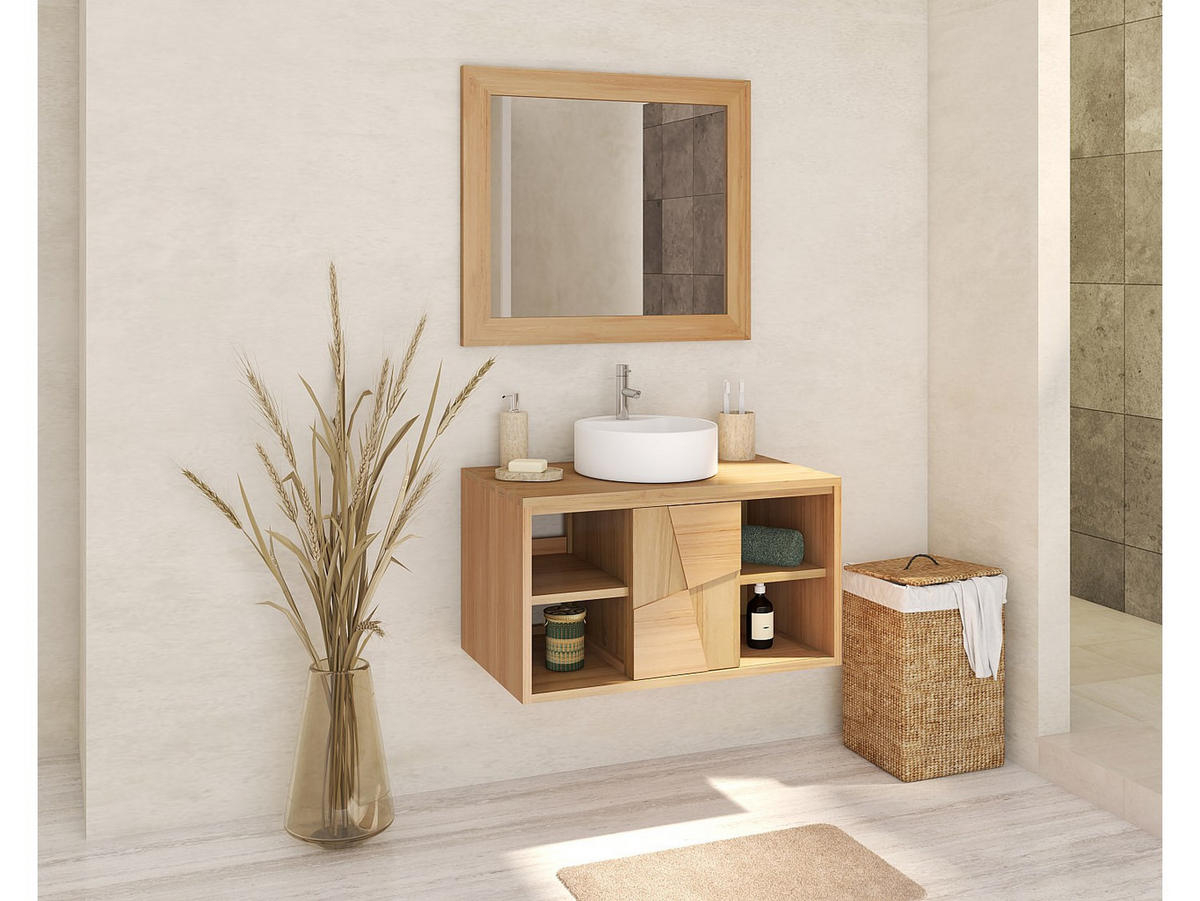 EINZELWASCHTISCH - 80 cm x 50 cm - Holz, Platte - Naturfarben Hell - SUMBAWA - Naturfarben, Holz (80/45/50cm) - Vente-Unique