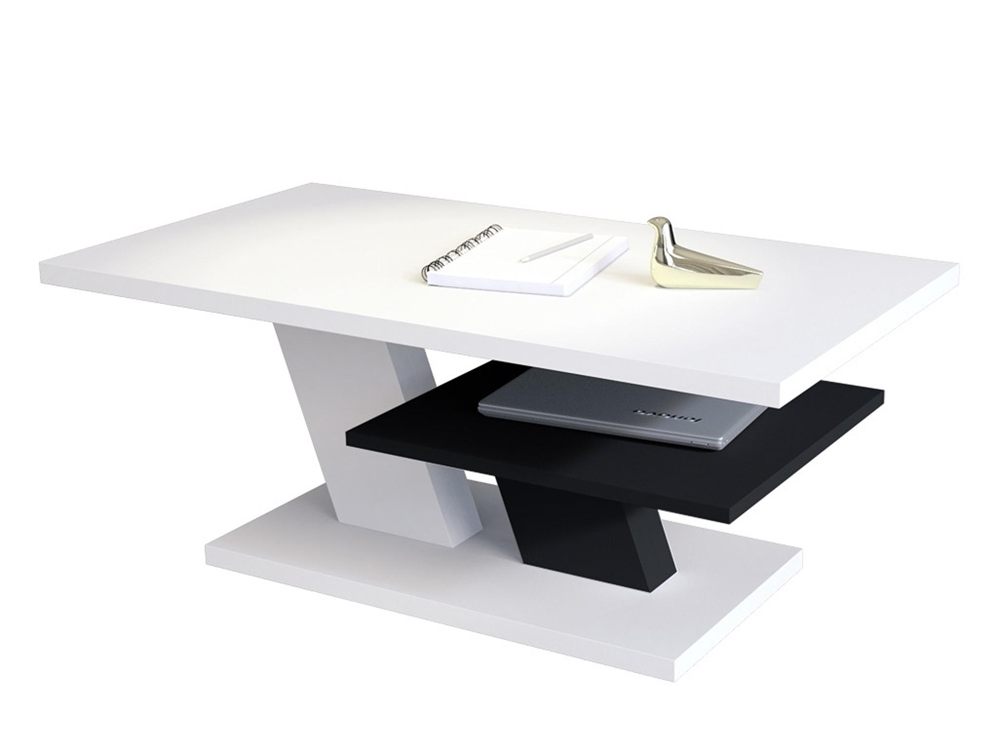 COUCHTISCH rechteckig Weiß matt Schwarz mit Ablage - Schwarz/Weiß, Holzwerkstoff (60/110/45cm) - designimpex