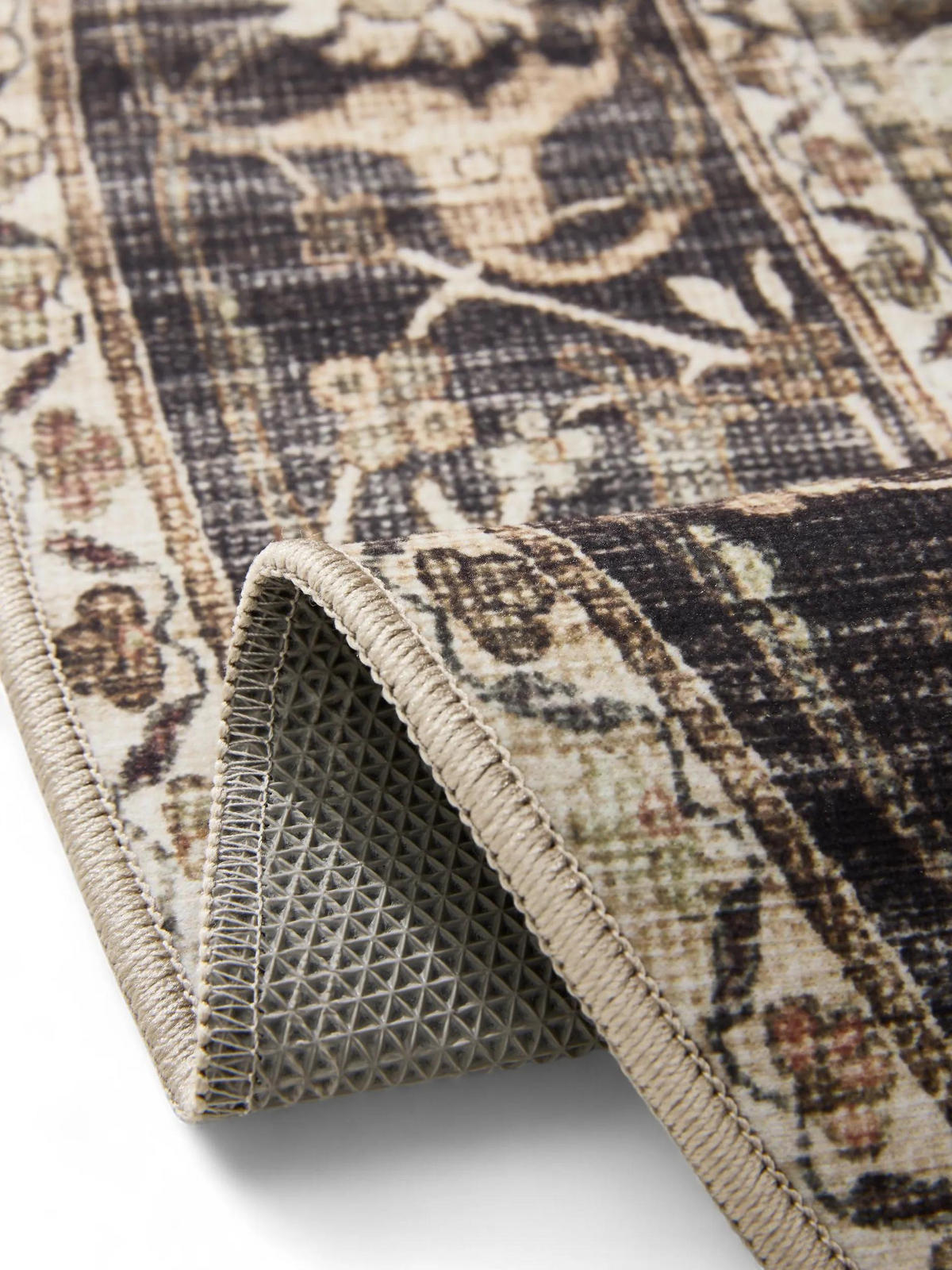 VINTAGE-TEPPICH George waschbar ø 120 cm rund - Taupe/Anthrazit, Kunststoff (120/120cm) - benuta