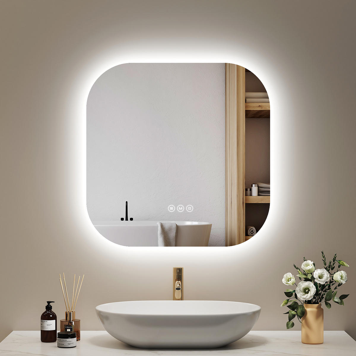 OGLINDA de baie cu LED-uri 60/60 cm - transparent, sticlă (60/60/2.5cm) - EMKE